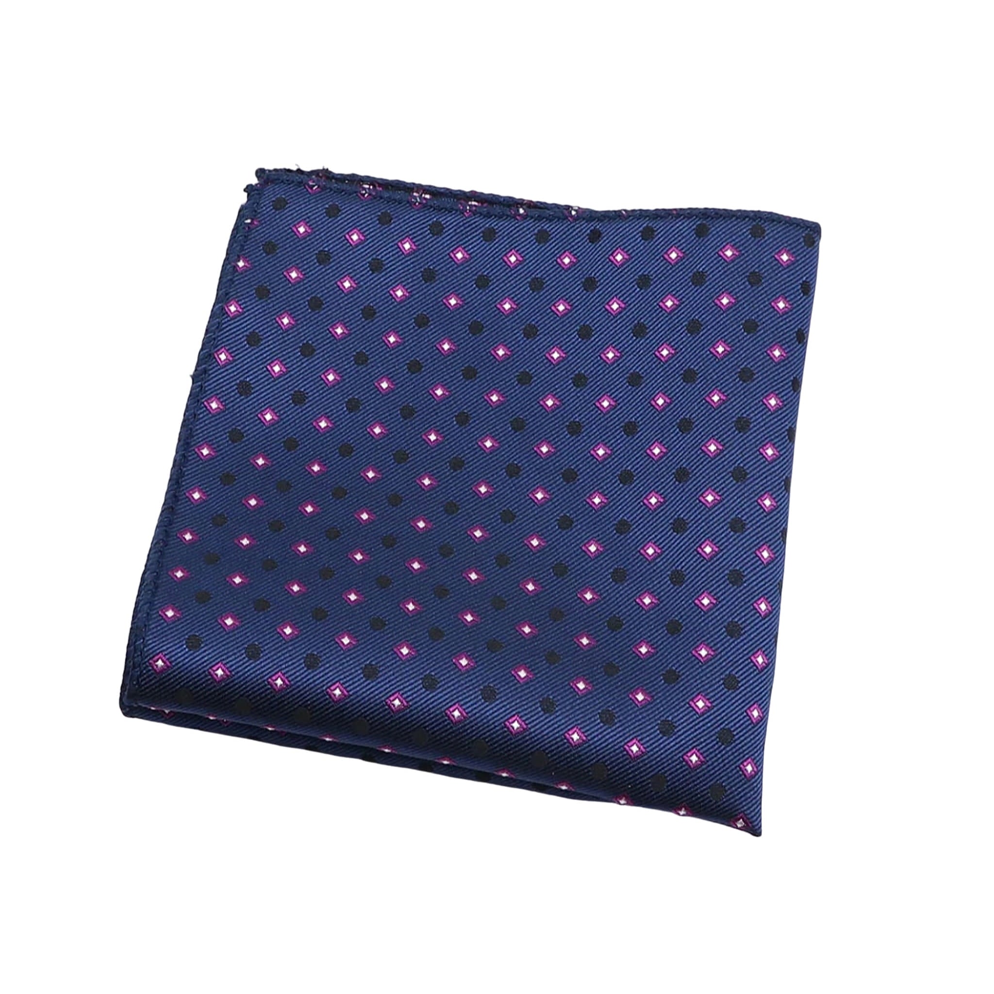Navy Blue Fuchsia Polka Dot Pocket Square