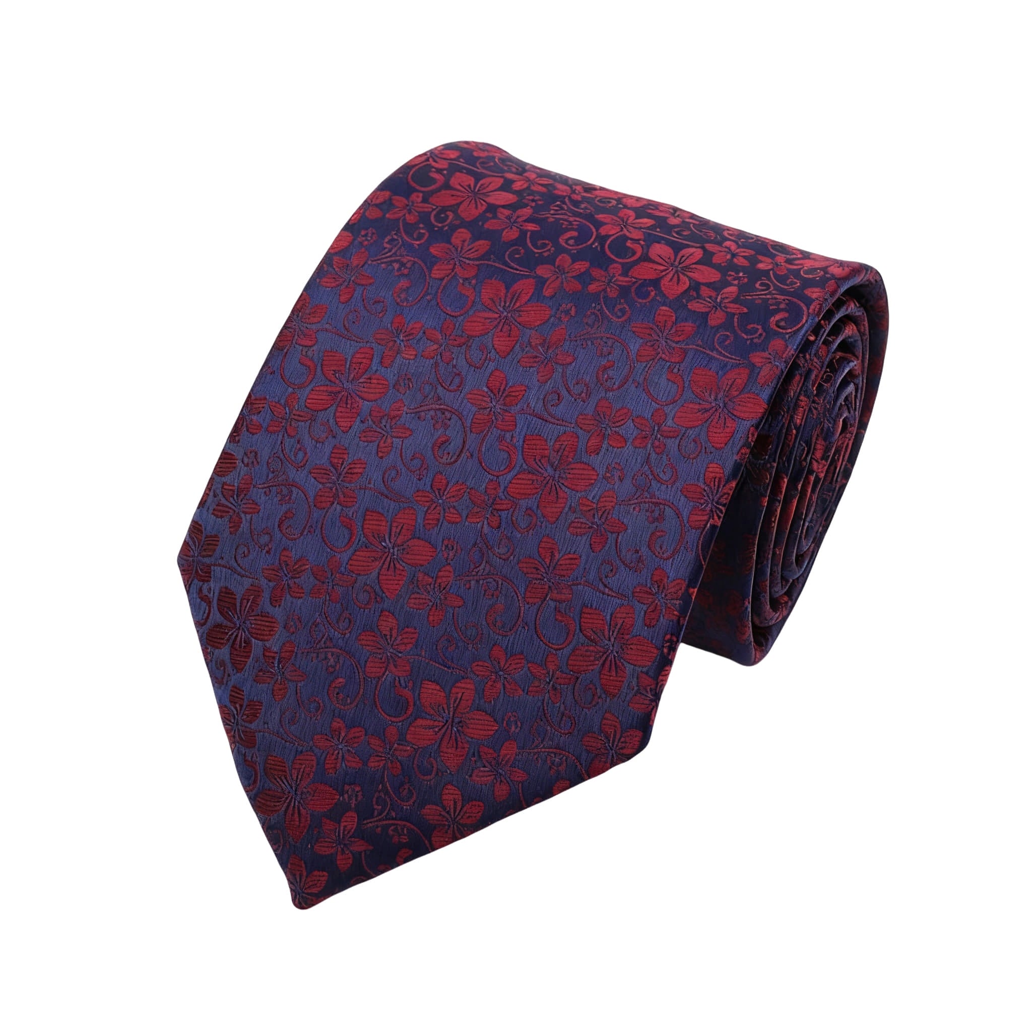 Navy Blue Red Floral Necktie