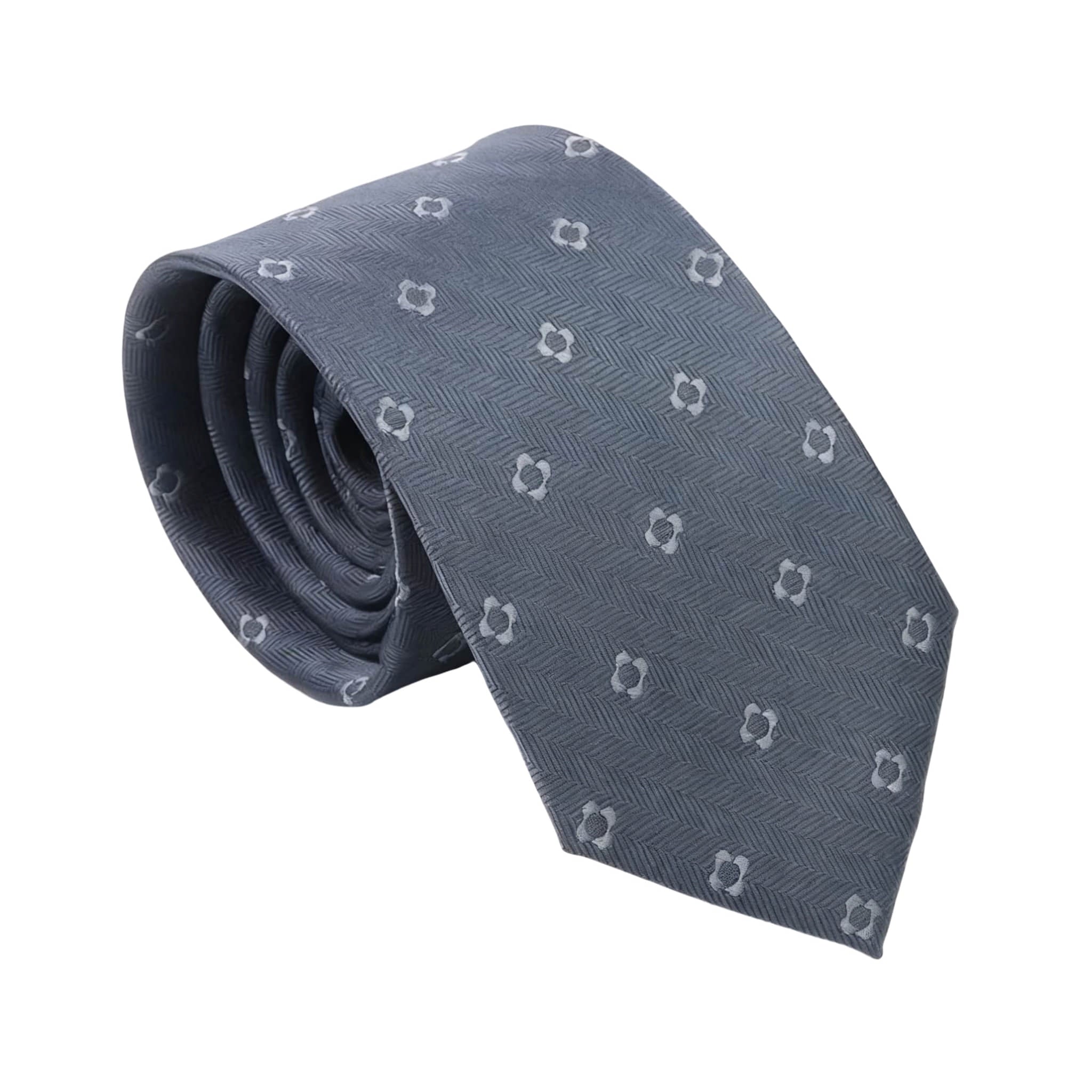 Gray Light Gray Floral Necktie