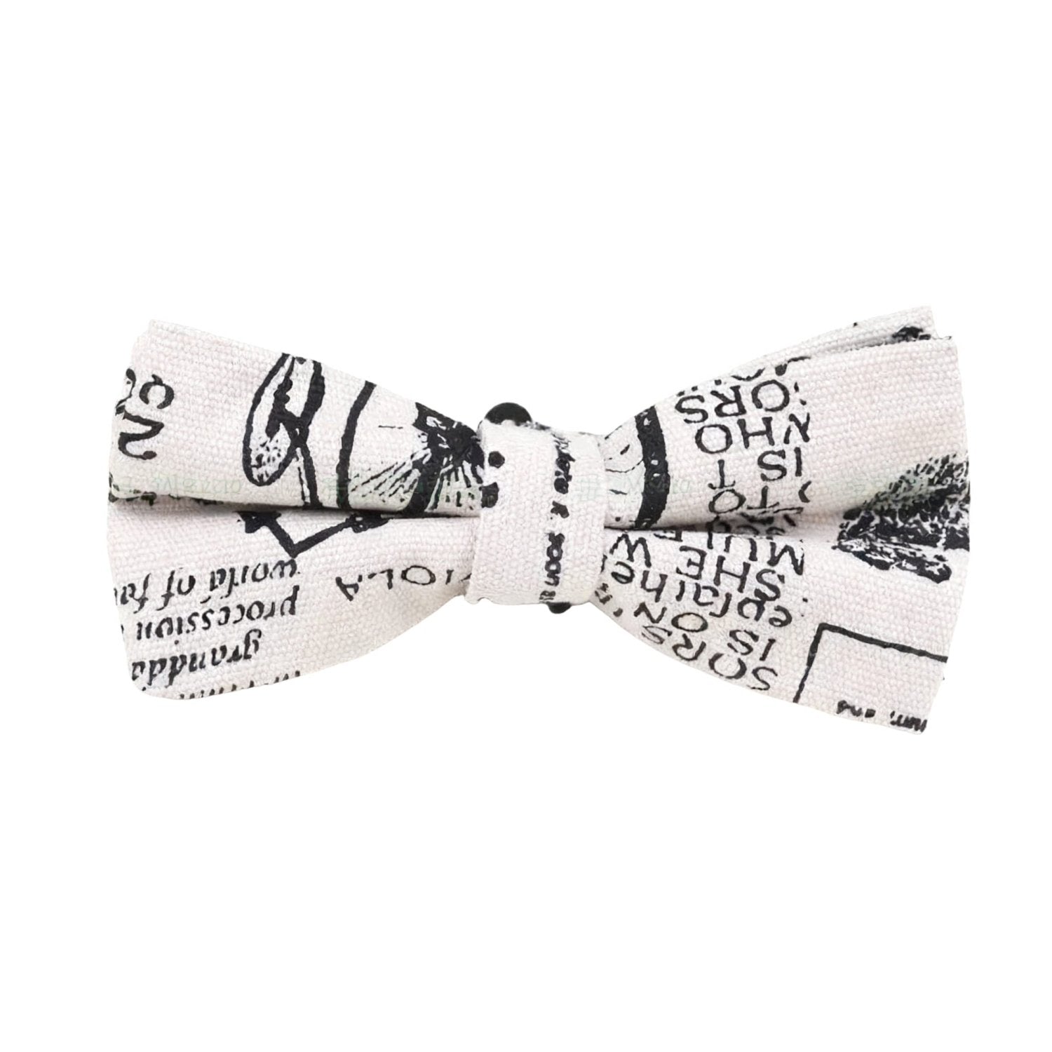 White With Black Newspaper Print Bowtie