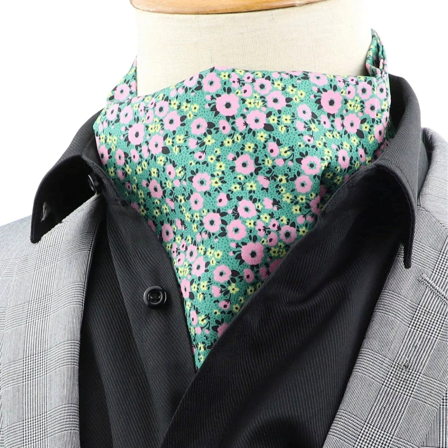 Green With Pink Floral Ascot