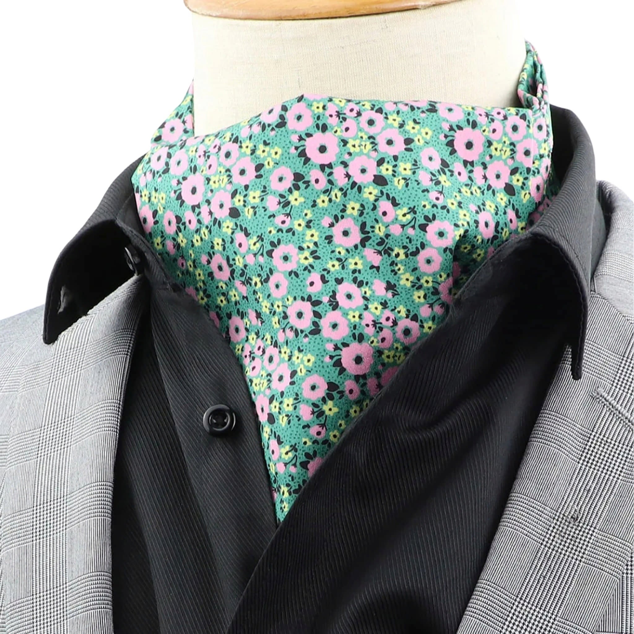 Mint Green Pink Floral Ascot