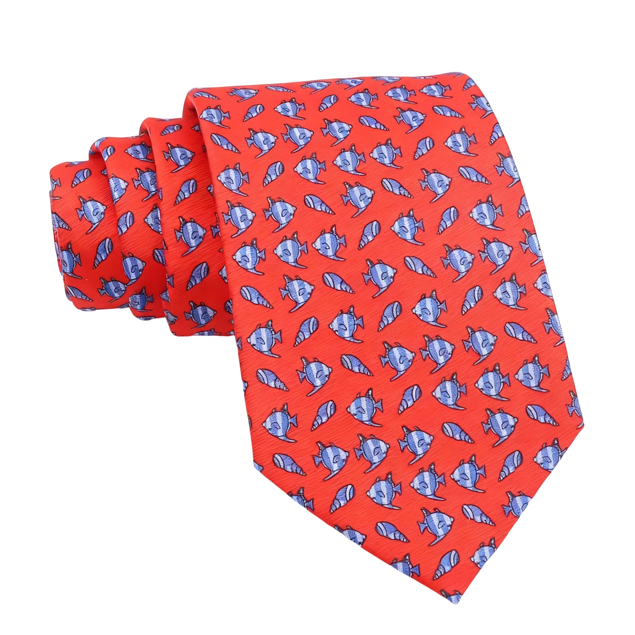 Red With Blue Fish Shell Necktie