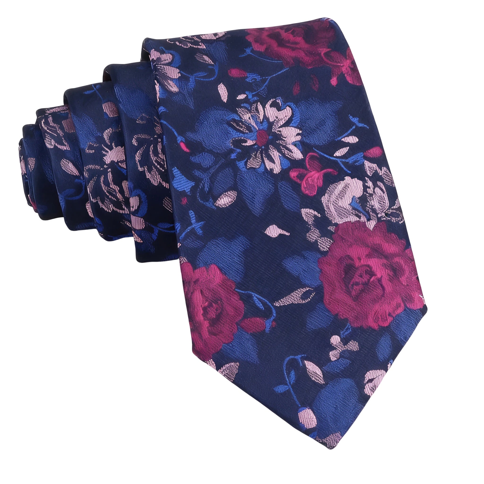 Navy Blue Pink Floral Necktie