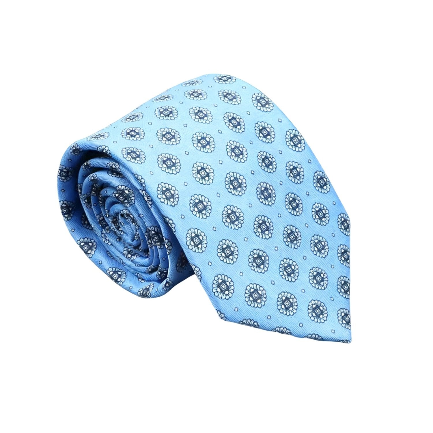 Light Blue With Dark Blue Floral Medallion Necktie