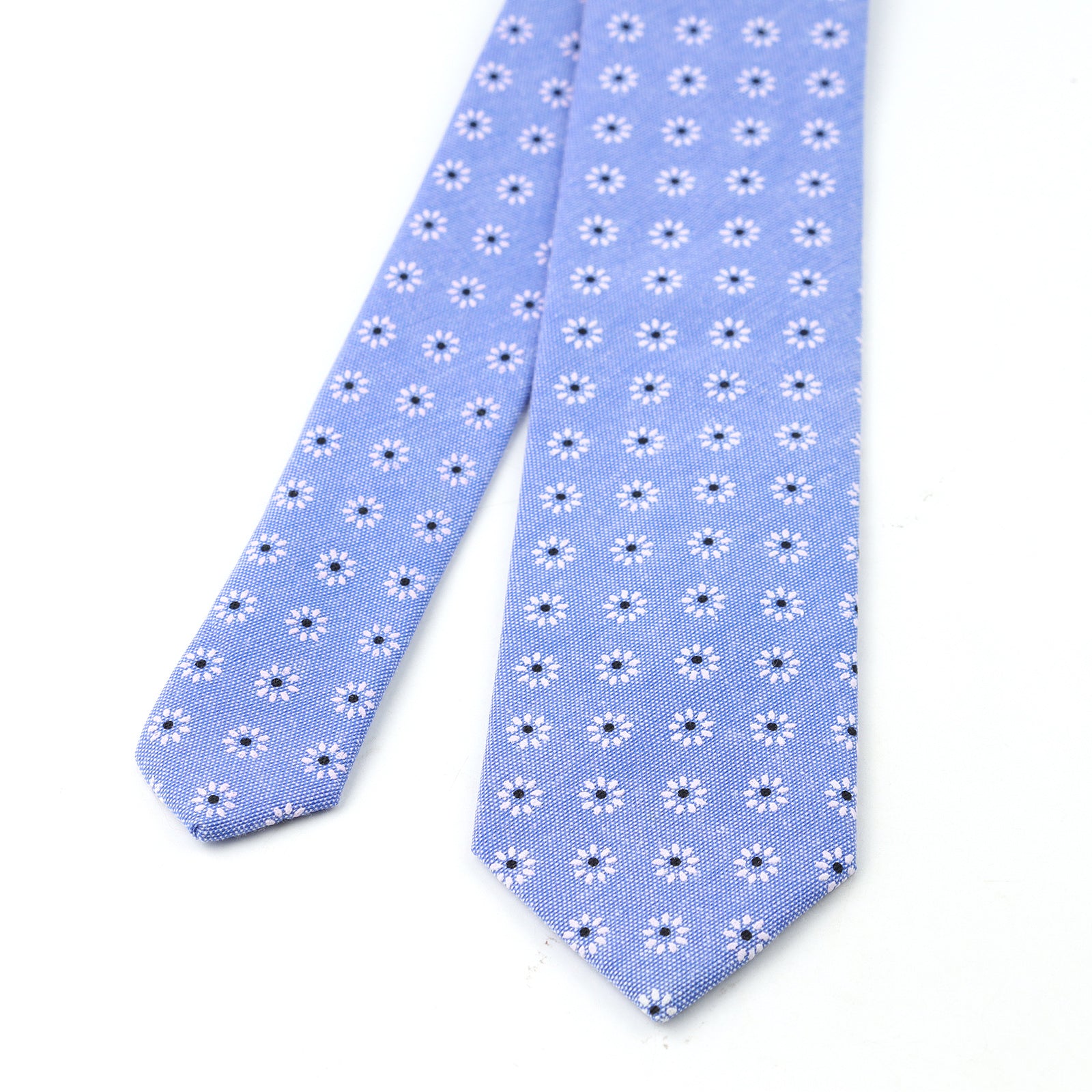Light Blue Daisy Floral Skinny Cotton Necktie