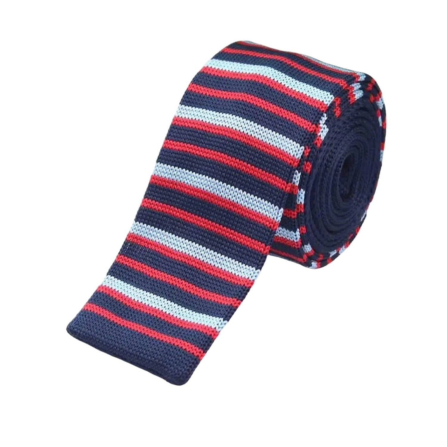 Navy Blue With Red & Light Blue Striped Necktie