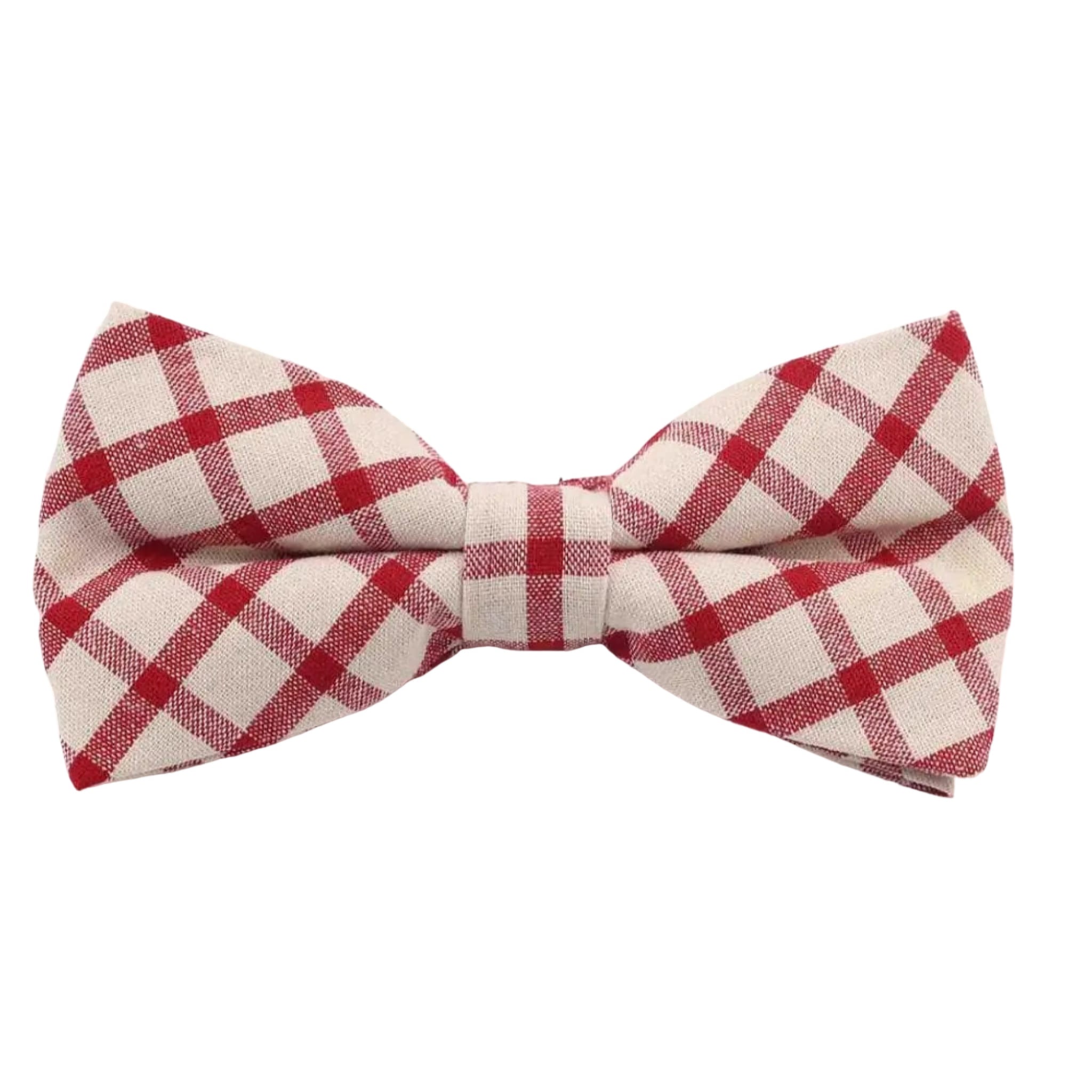 Beige Red Plaid Bow Tie