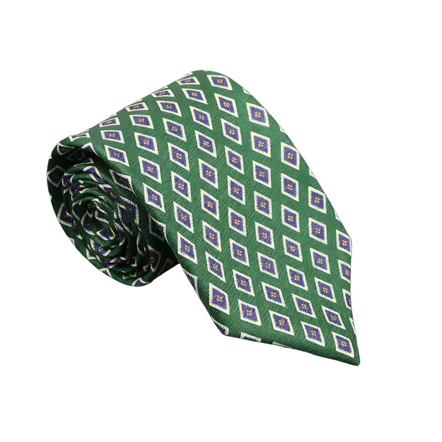 Dark Green With White-Trimmed Purple Diamond Necktie