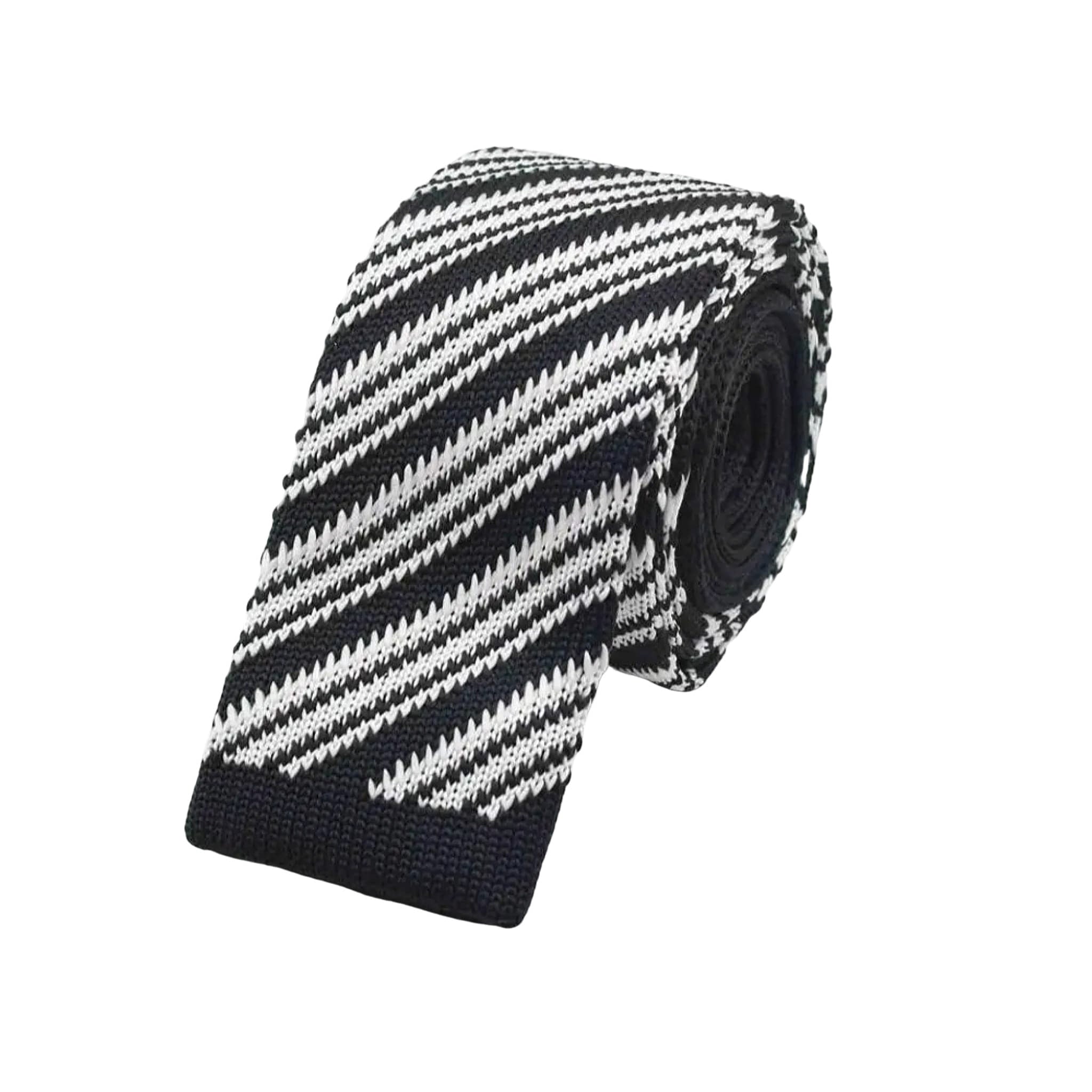 Black White Striped Knitted Tie