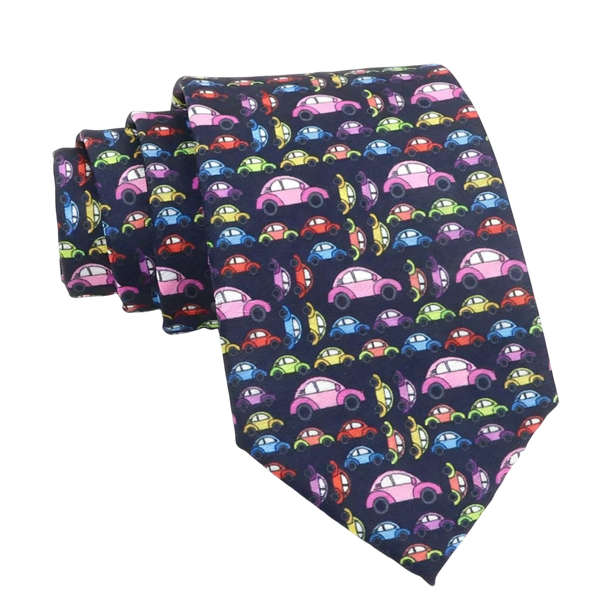 Navy Blue With Colorful Cartoon Cars Necktie