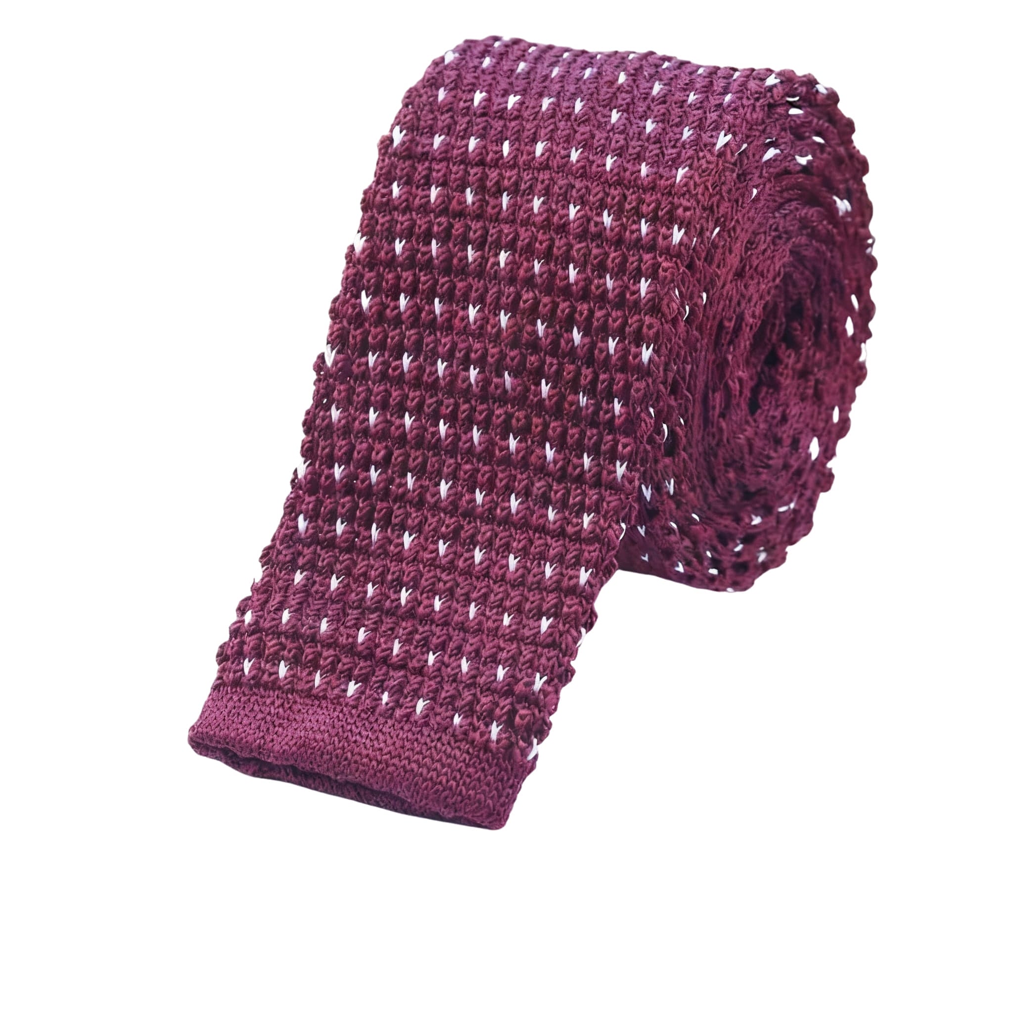Burgundy White Dotted Knitted Tie