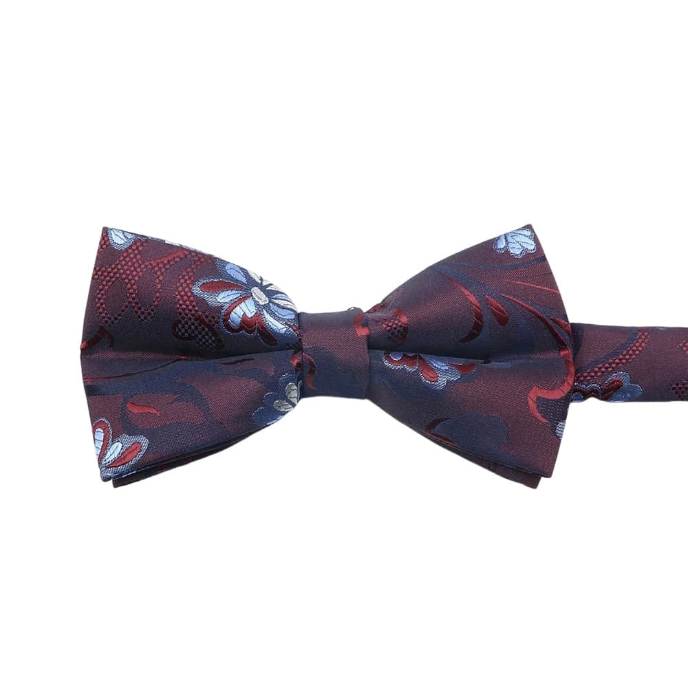 Burgundy Blue Floral Bowtie