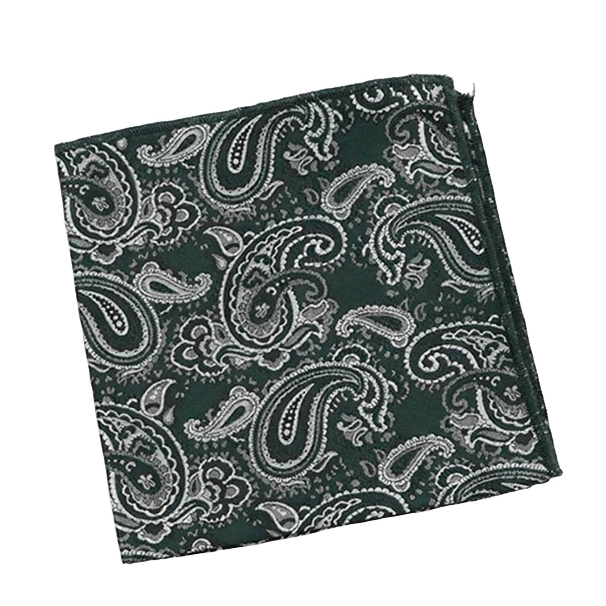 Dark Green White Paisley Pocket Square