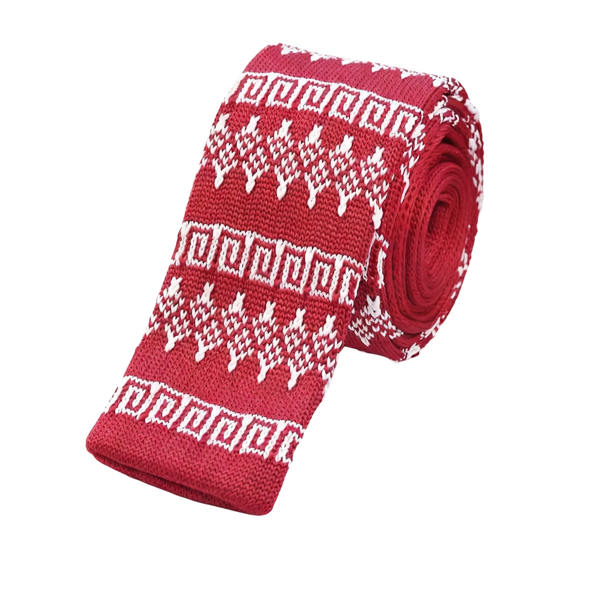 Red White Geometric Knitted Tie