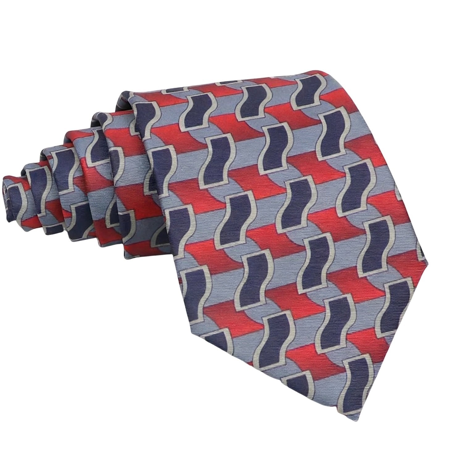 Gray With Red Blue Geometric Wave Necktie
