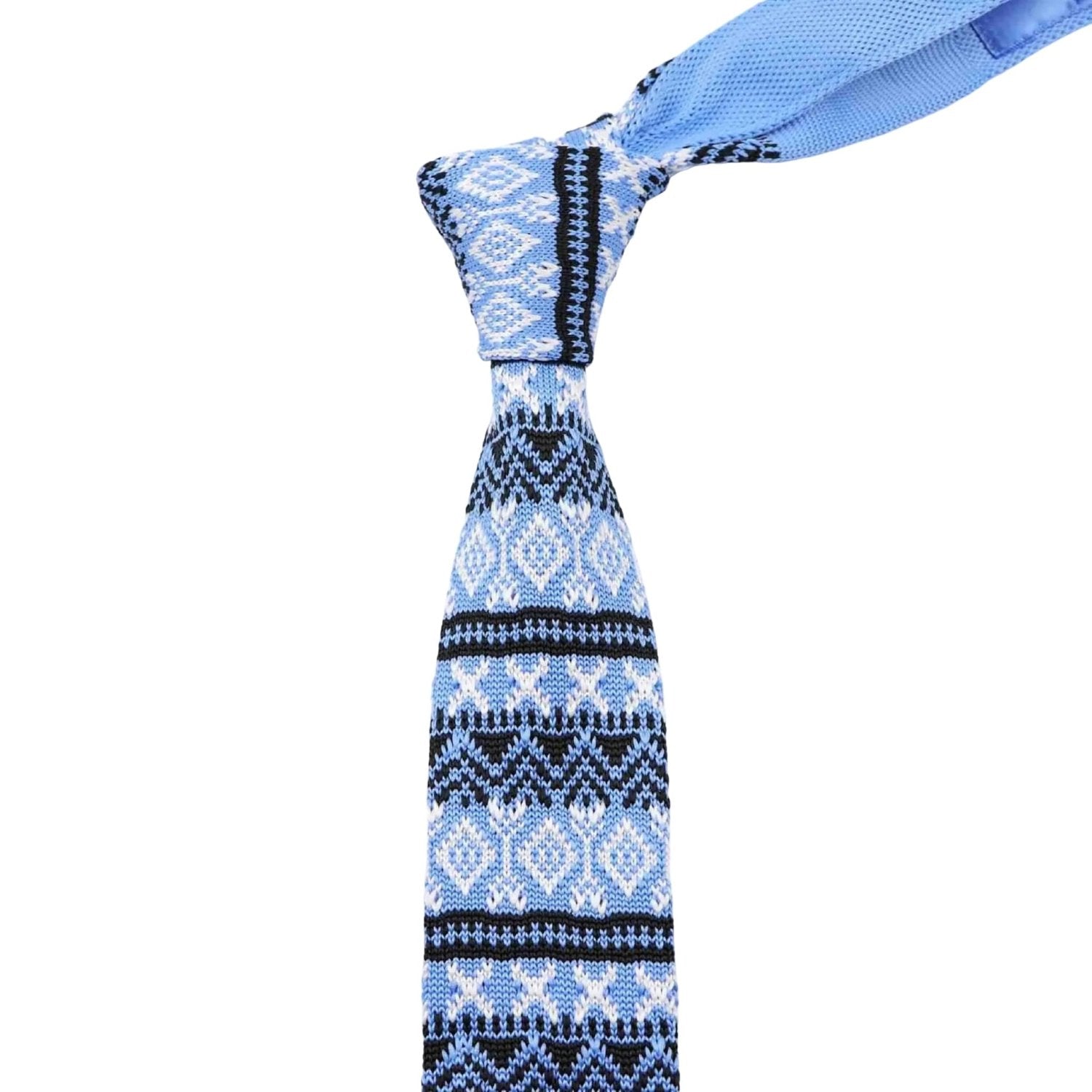 Light Blue With White Black Geometric Necktie