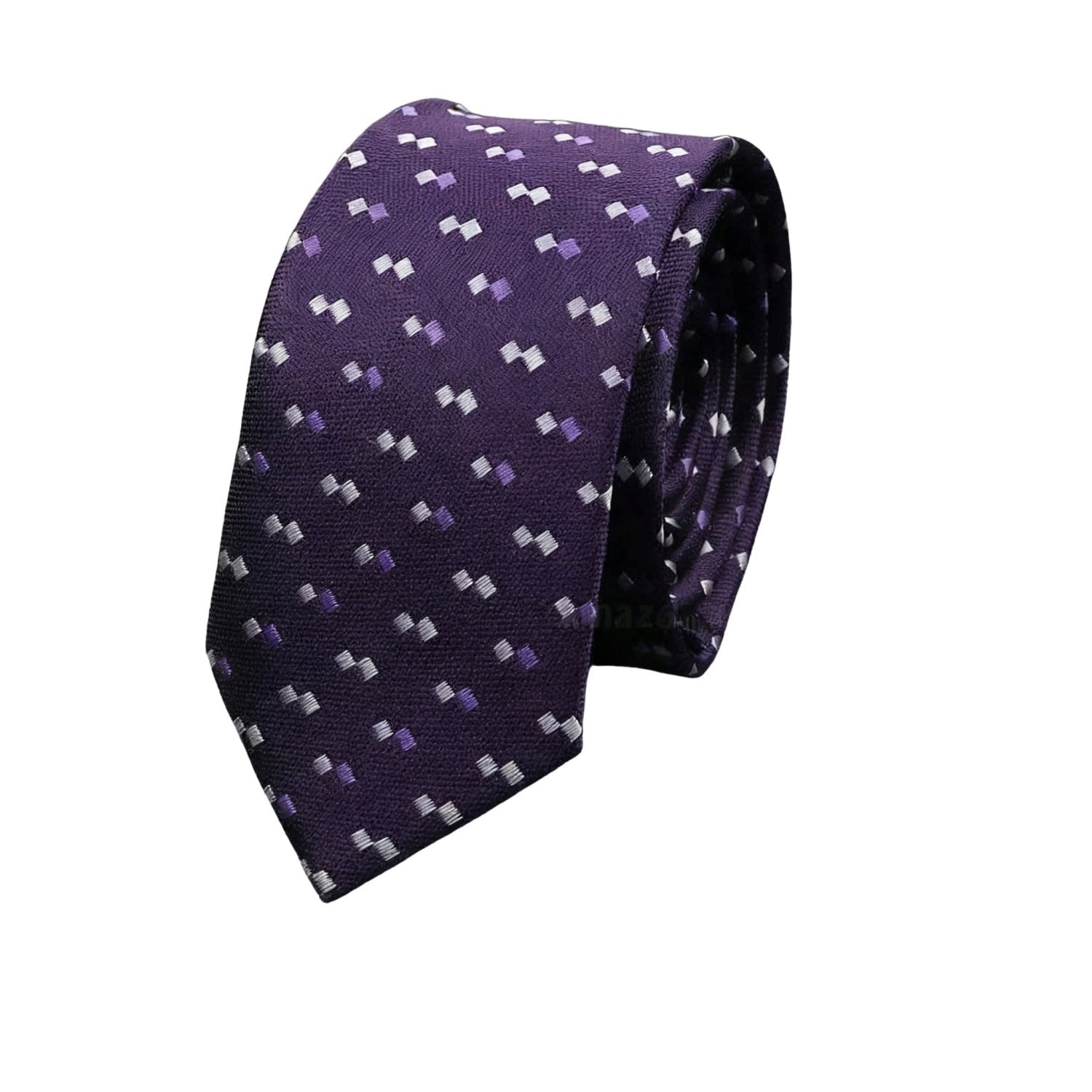 Purple With White Small Square Necktie