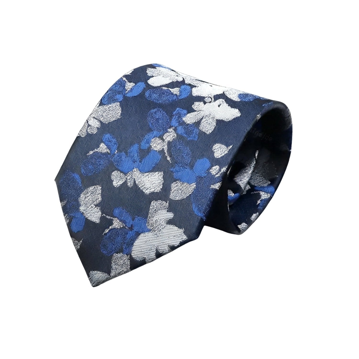 Navy With Blue White Floral Necktie