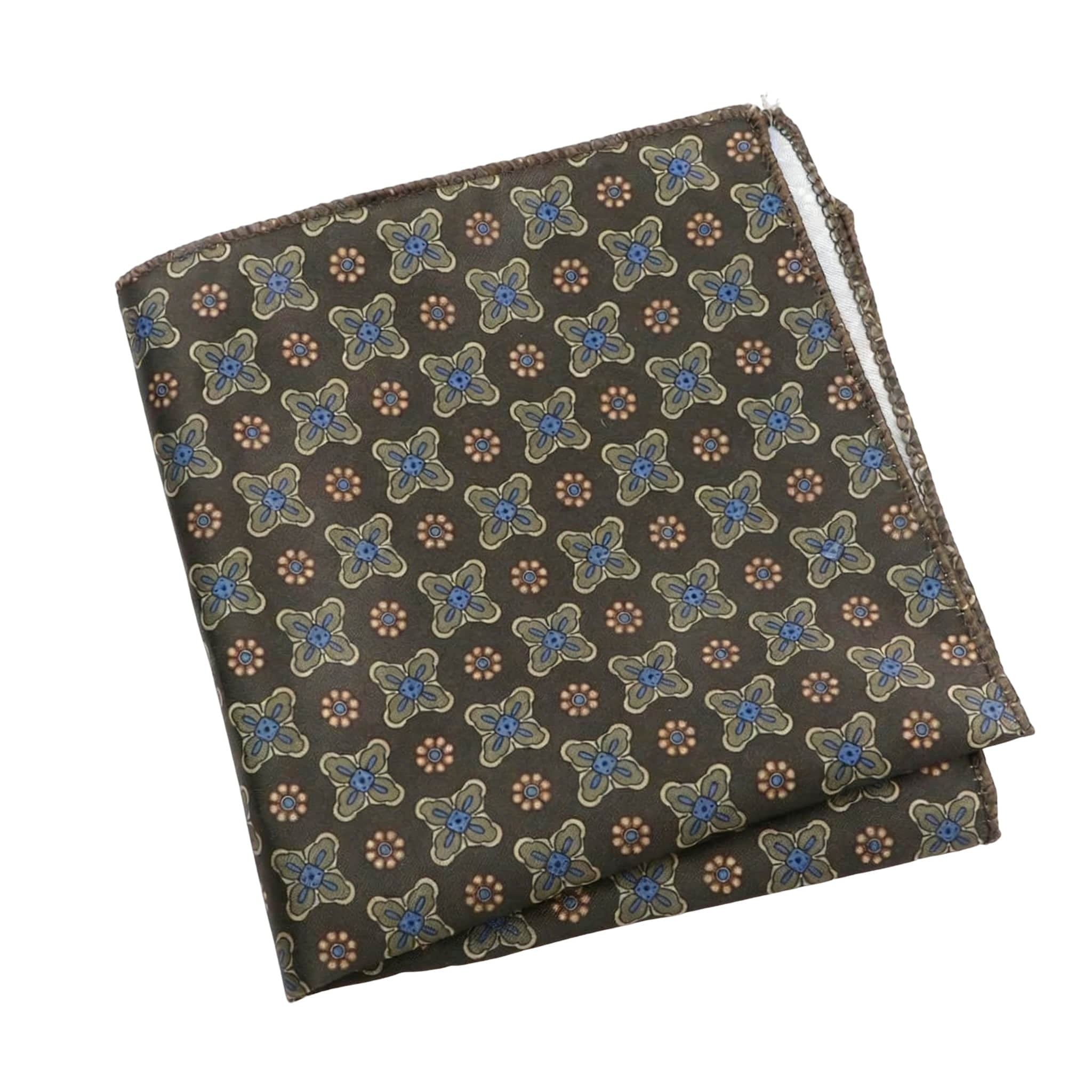 Brown Blue Floral Pocket Square