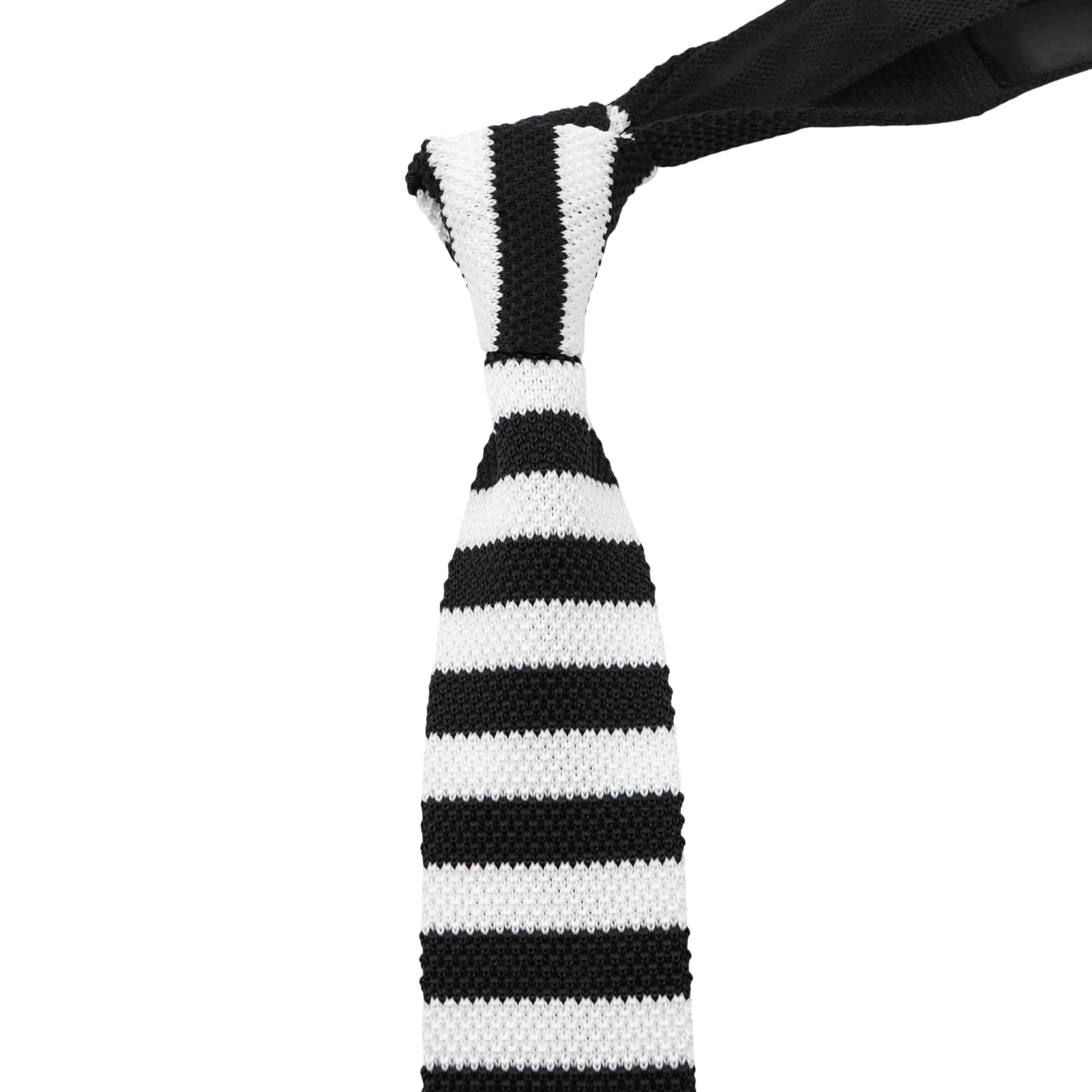 Black White Stripe Knitted Tie