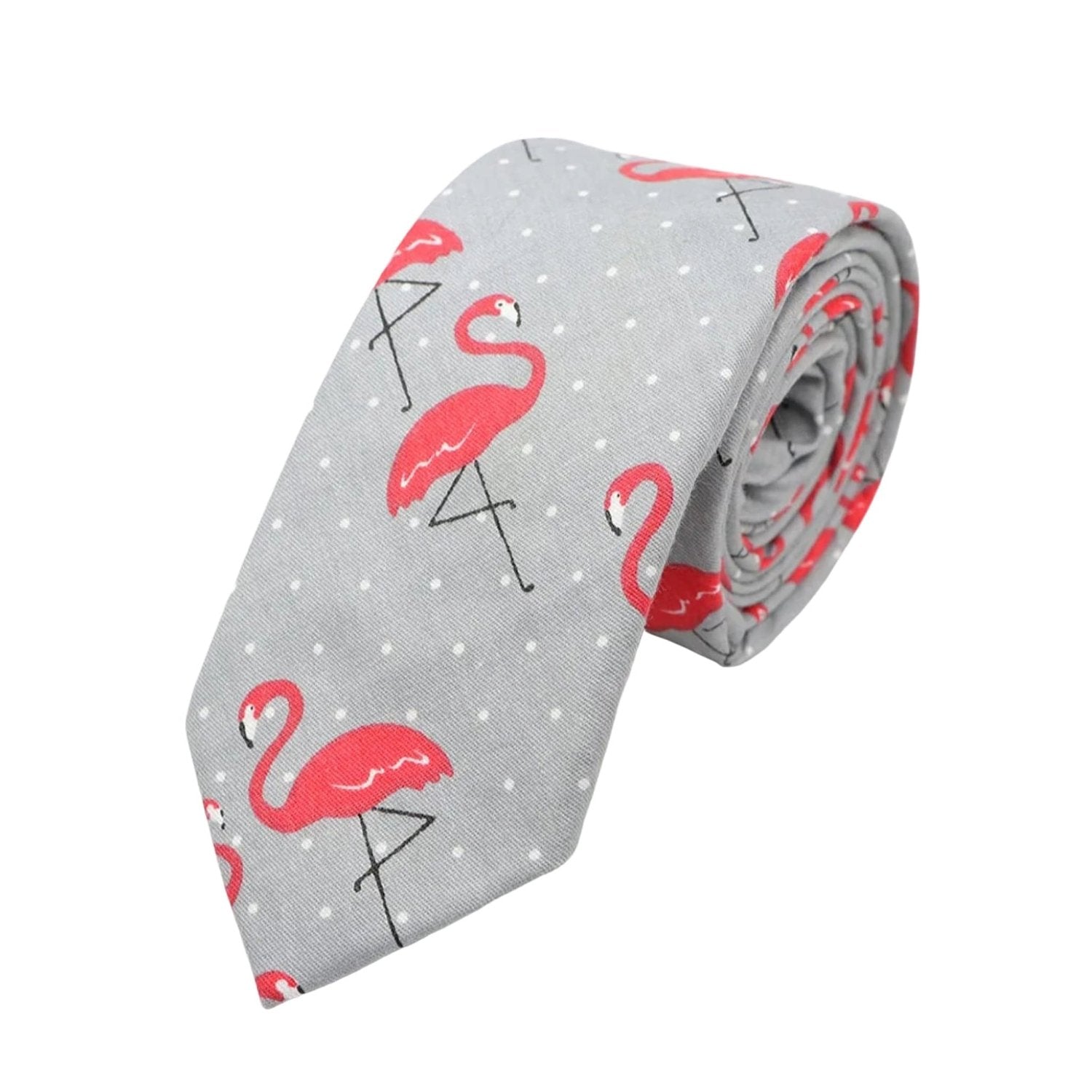 Gray with Red Flamingos Necktie