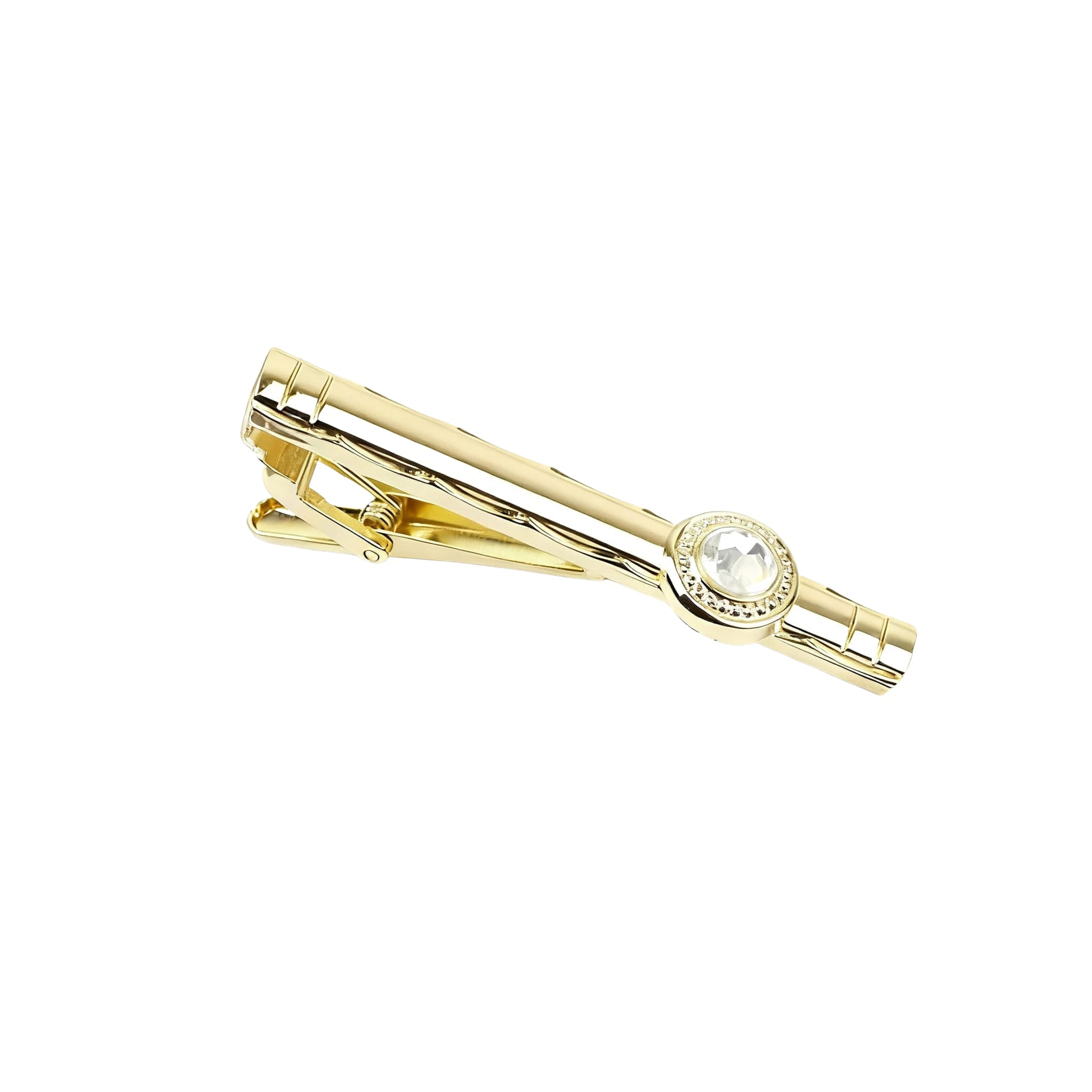 Gold Round Rhinestone Tie Clip