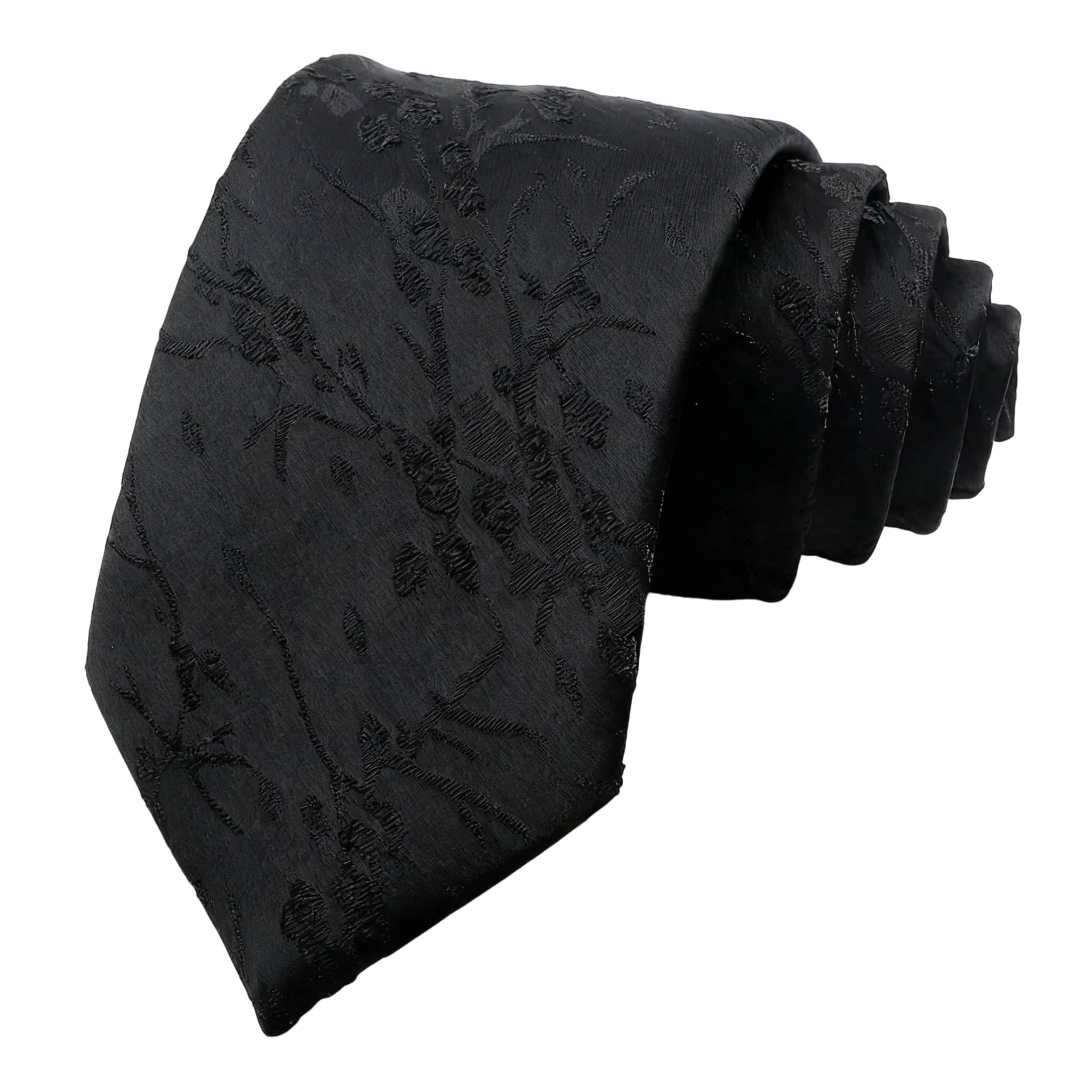 Black Black Floral Necktie