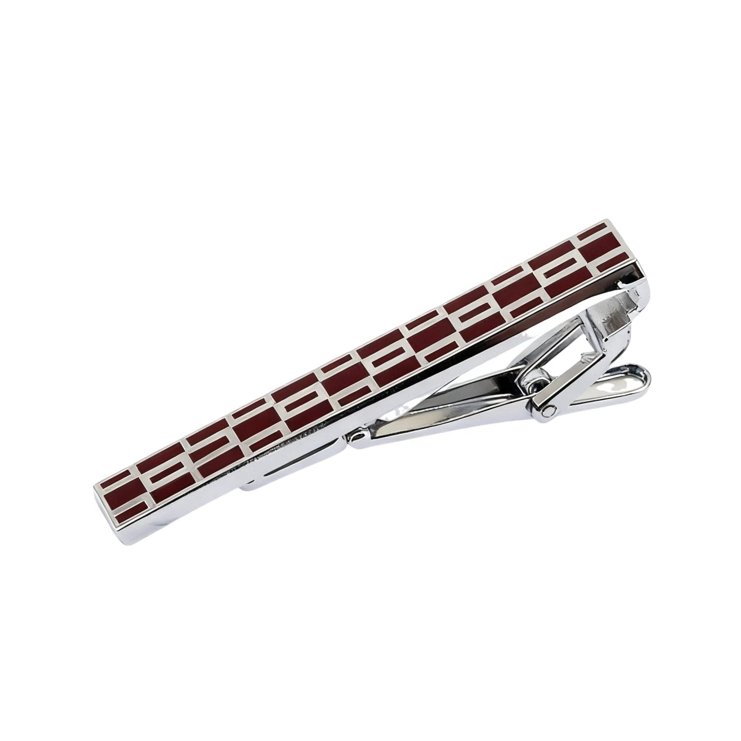 Silver With Red Geometric Grid Tie Bar
