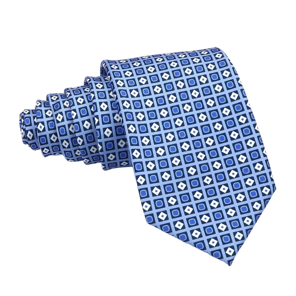 Light Blue White Geometric Necktie