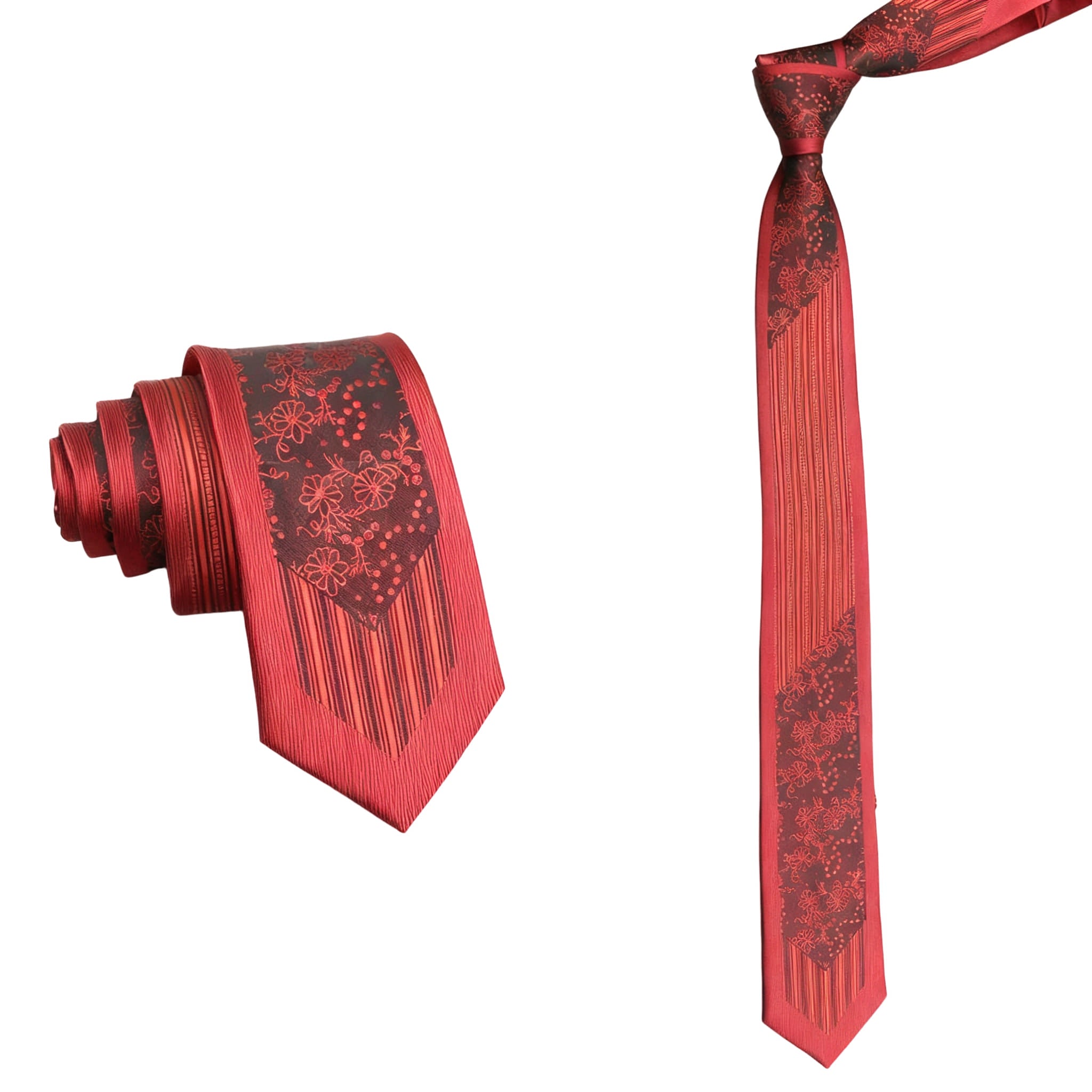Red Brown Floral Necktie