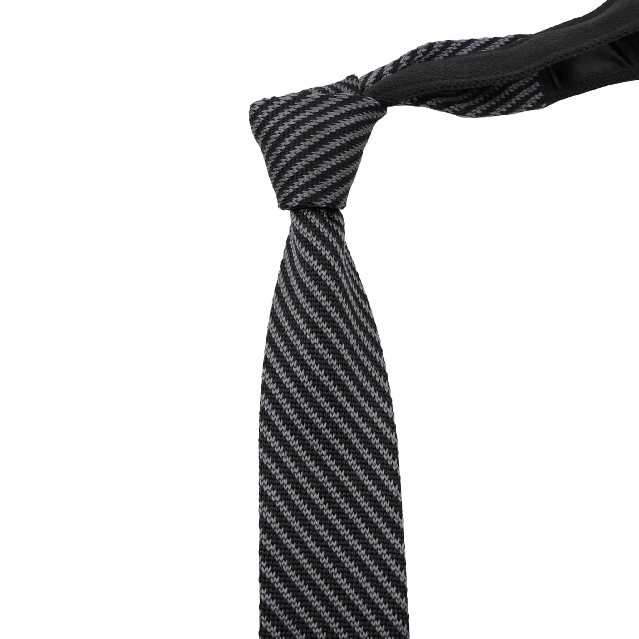 Grey Black Striped Knitted Tie