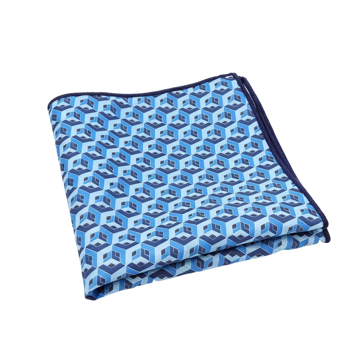 Light Blue With Navy Cube Pocket Square