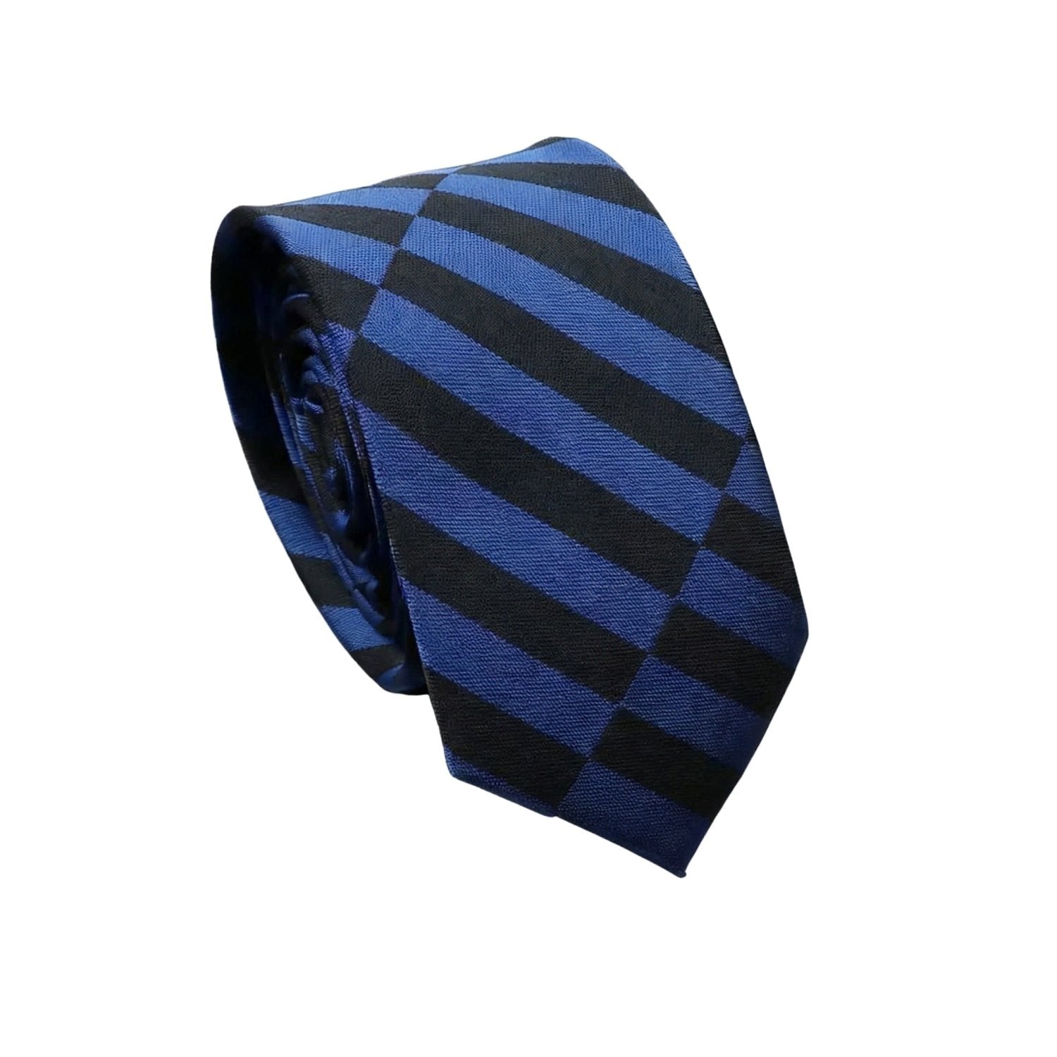 Blue With Black Diagonal Striped Necktie