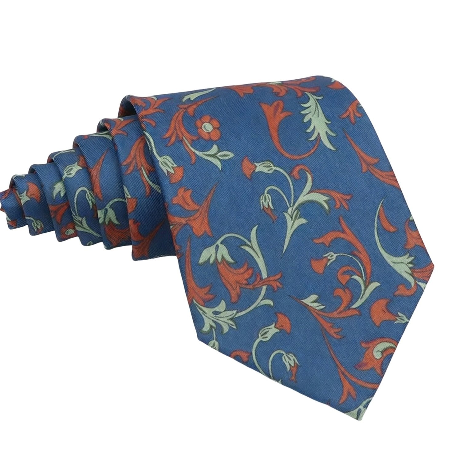 Blue With Red Floral Vine Necktie