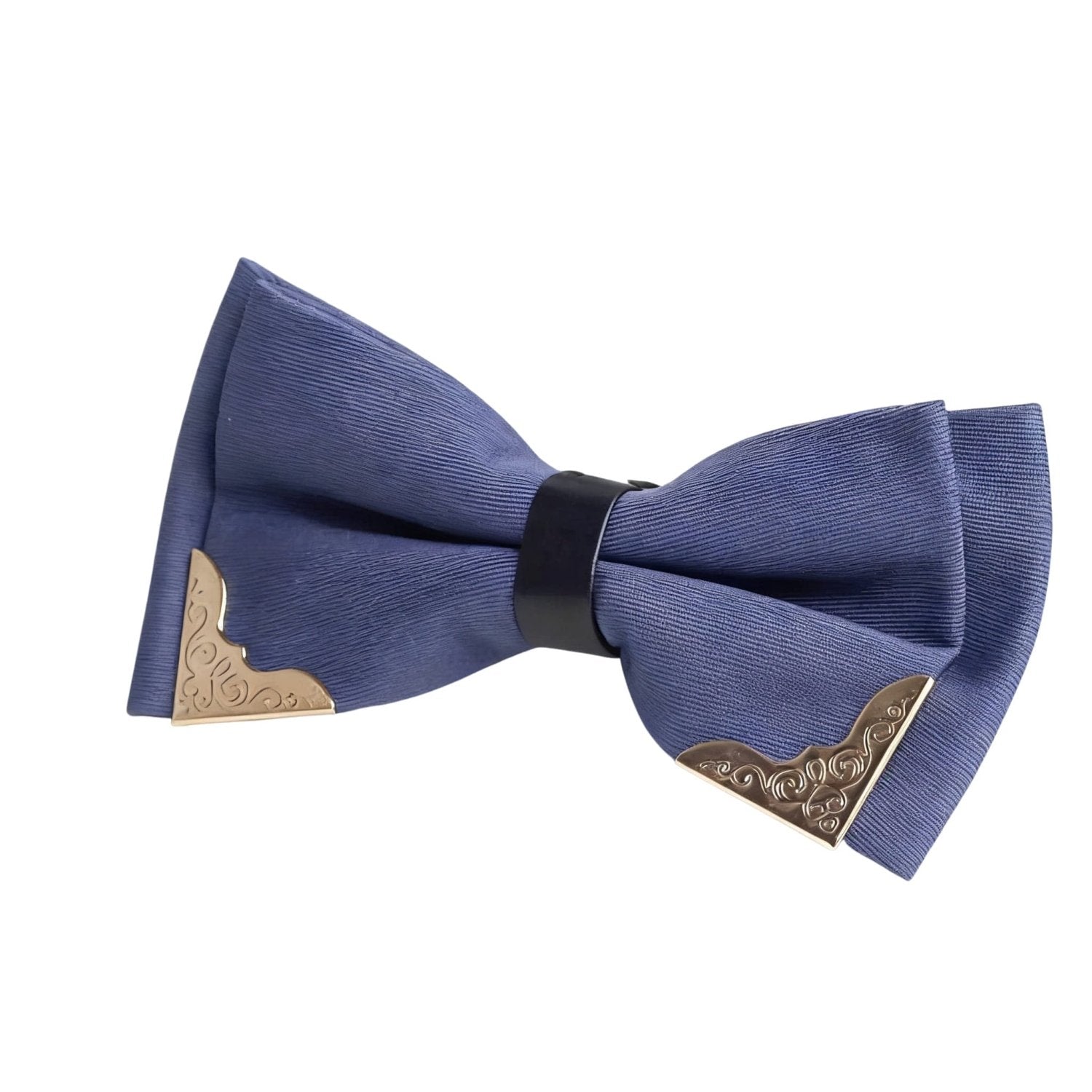 Blue Bowtie With Gold Scroll-patterned Metal Accents