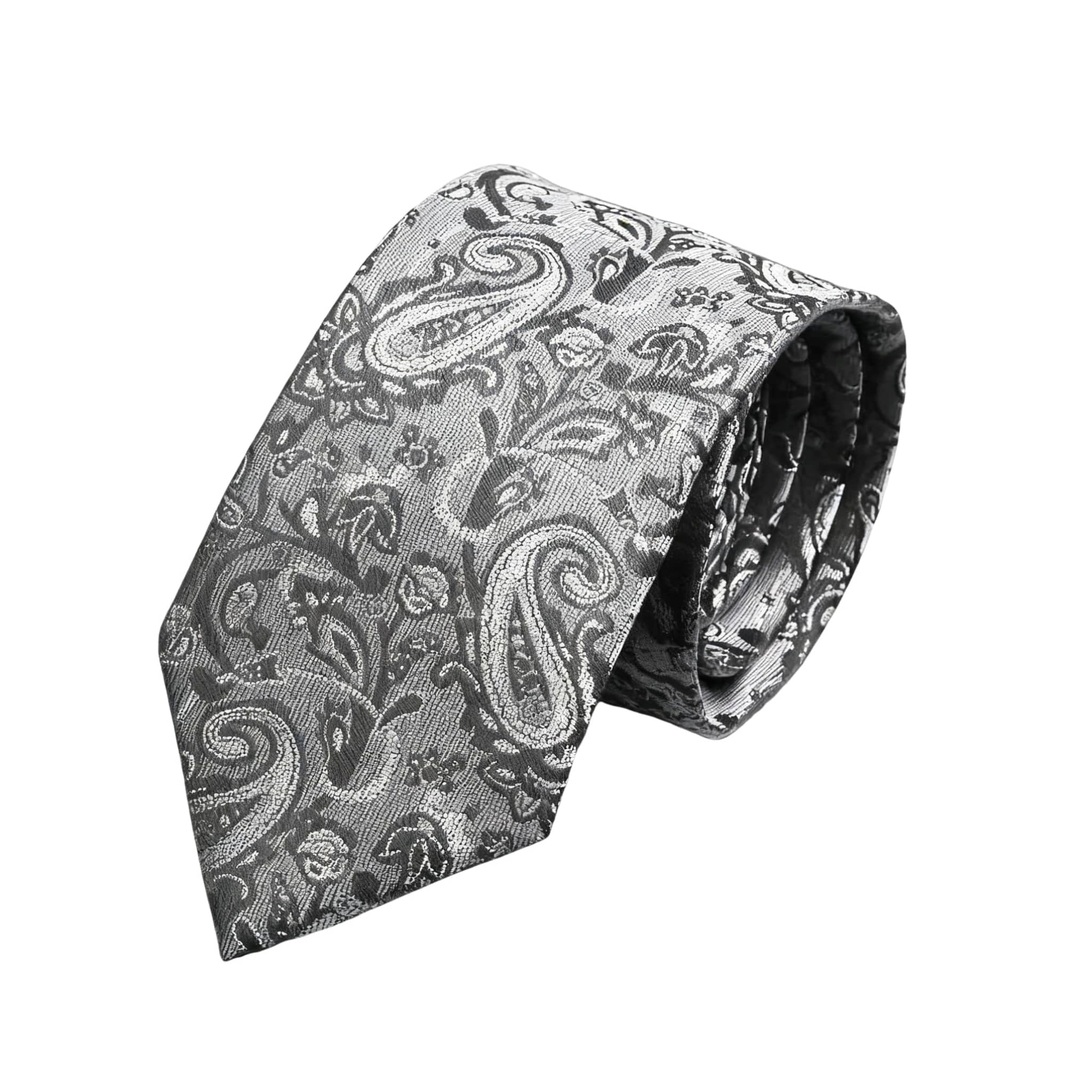 Gray Black Paisley Necktie