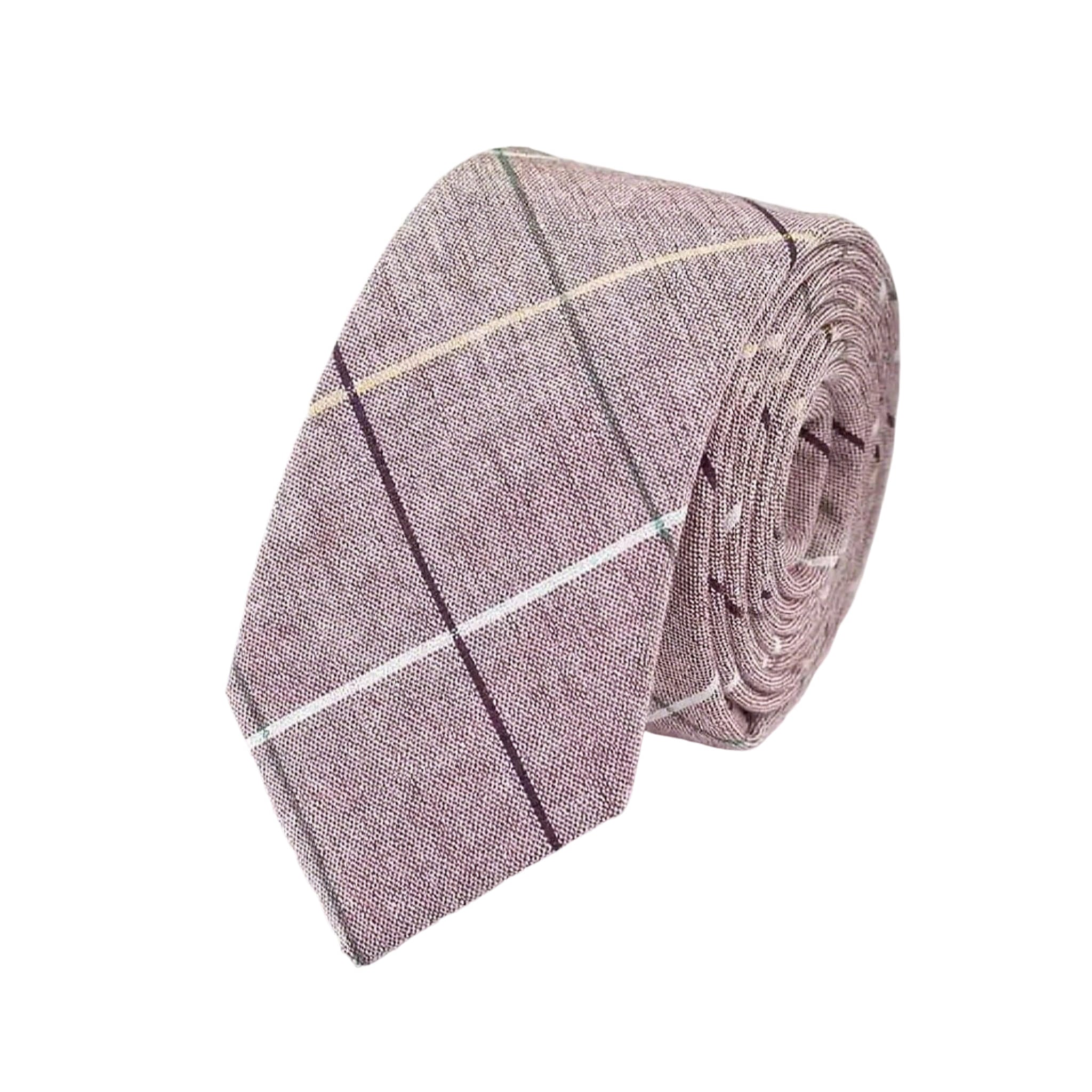 Pink Beige Plaid Necktie
