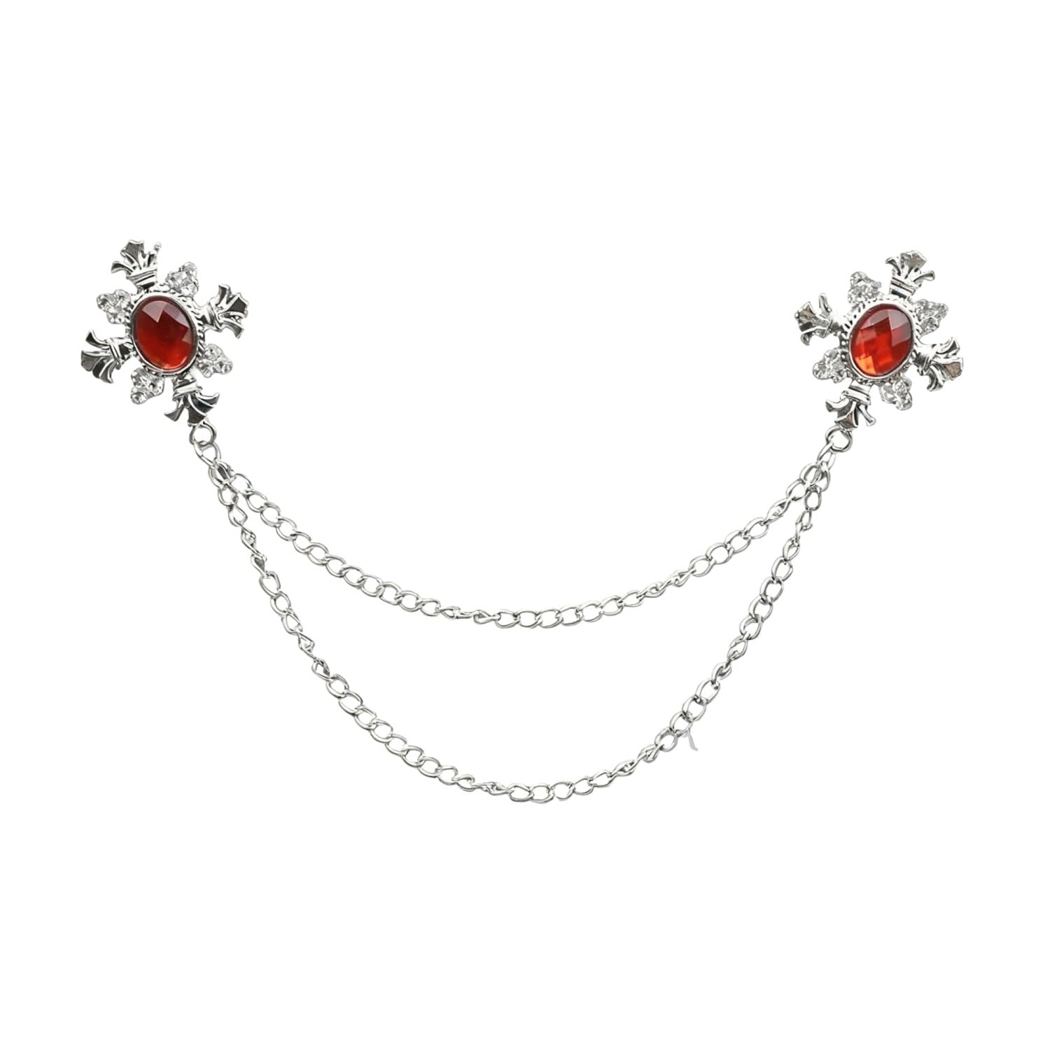 Silver With Red Gem Silver Design Lapel Chain
