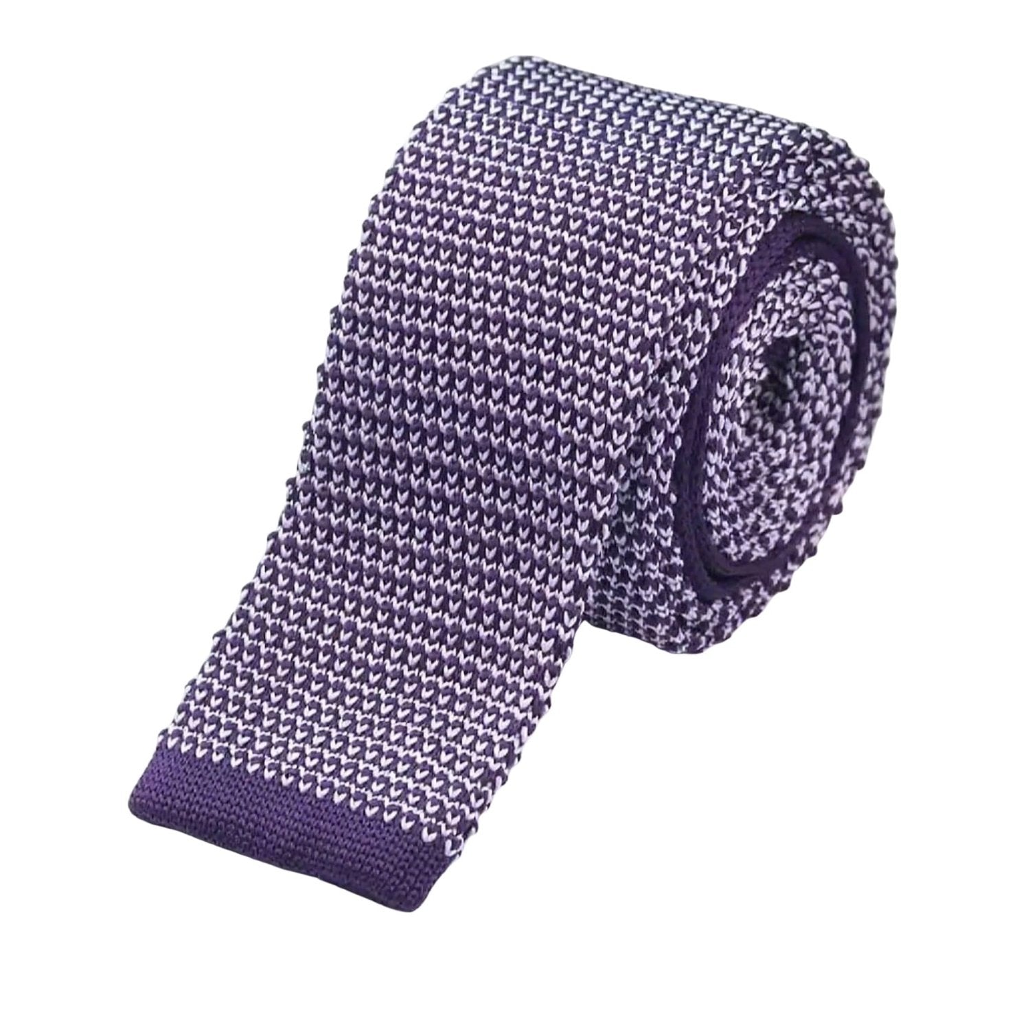Purple With White Small Geometric Pattern Knitted Necktie