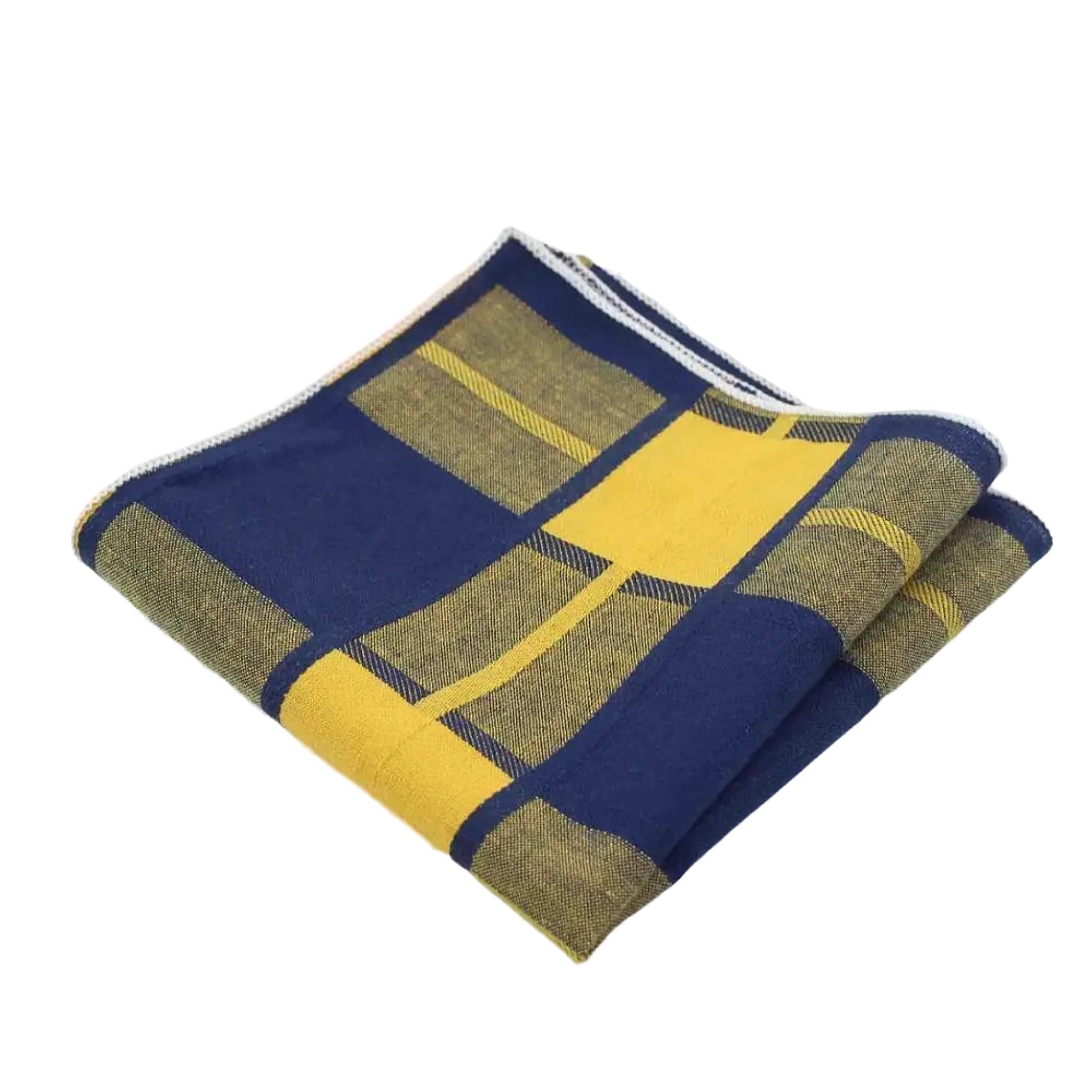Navy Yellow Plaid Pocket Square