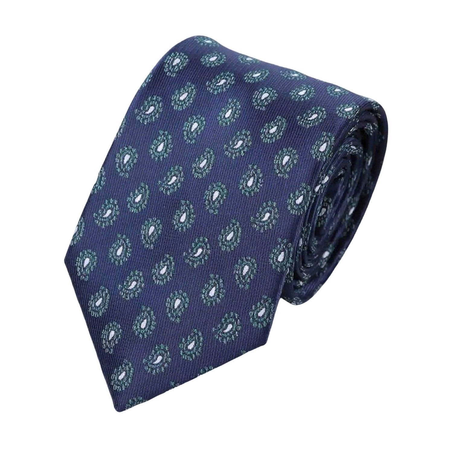 Navy Blue Necktie With Teal-White Paisley