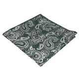 Dark Green Silver Paisley Pocket Square