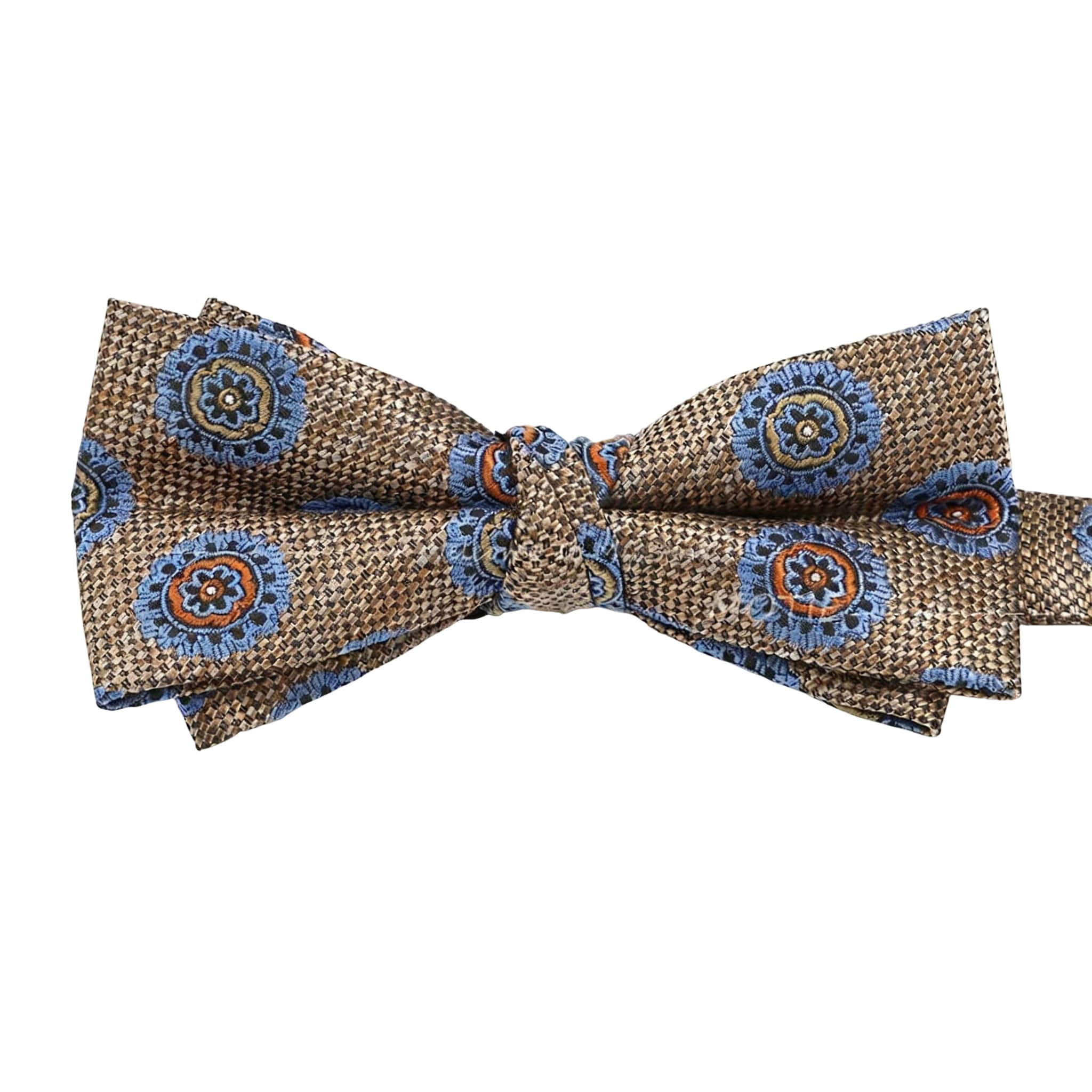 Blue Beige Floral Bowtie
