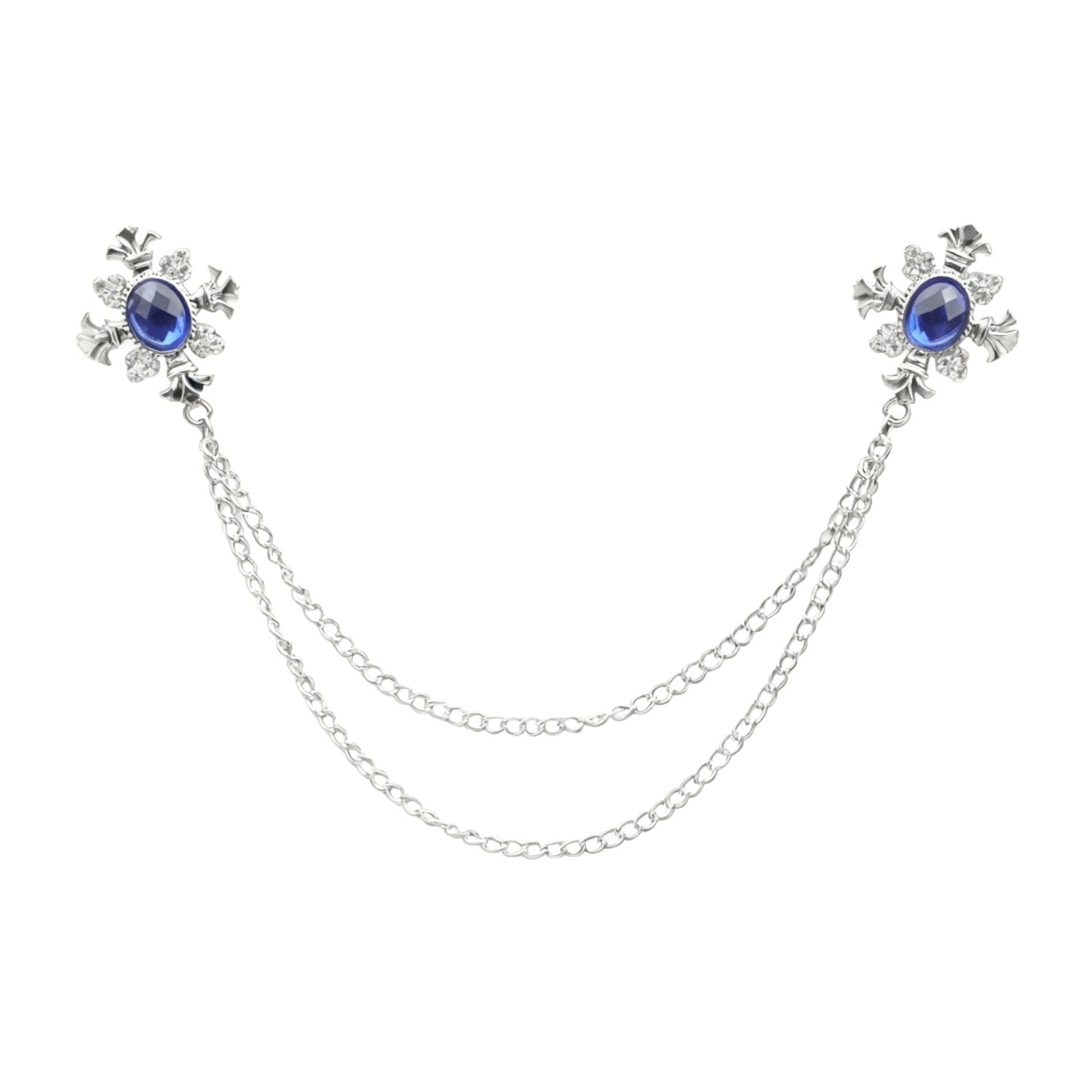 Silver with Blue Oval Gem Tie Chain