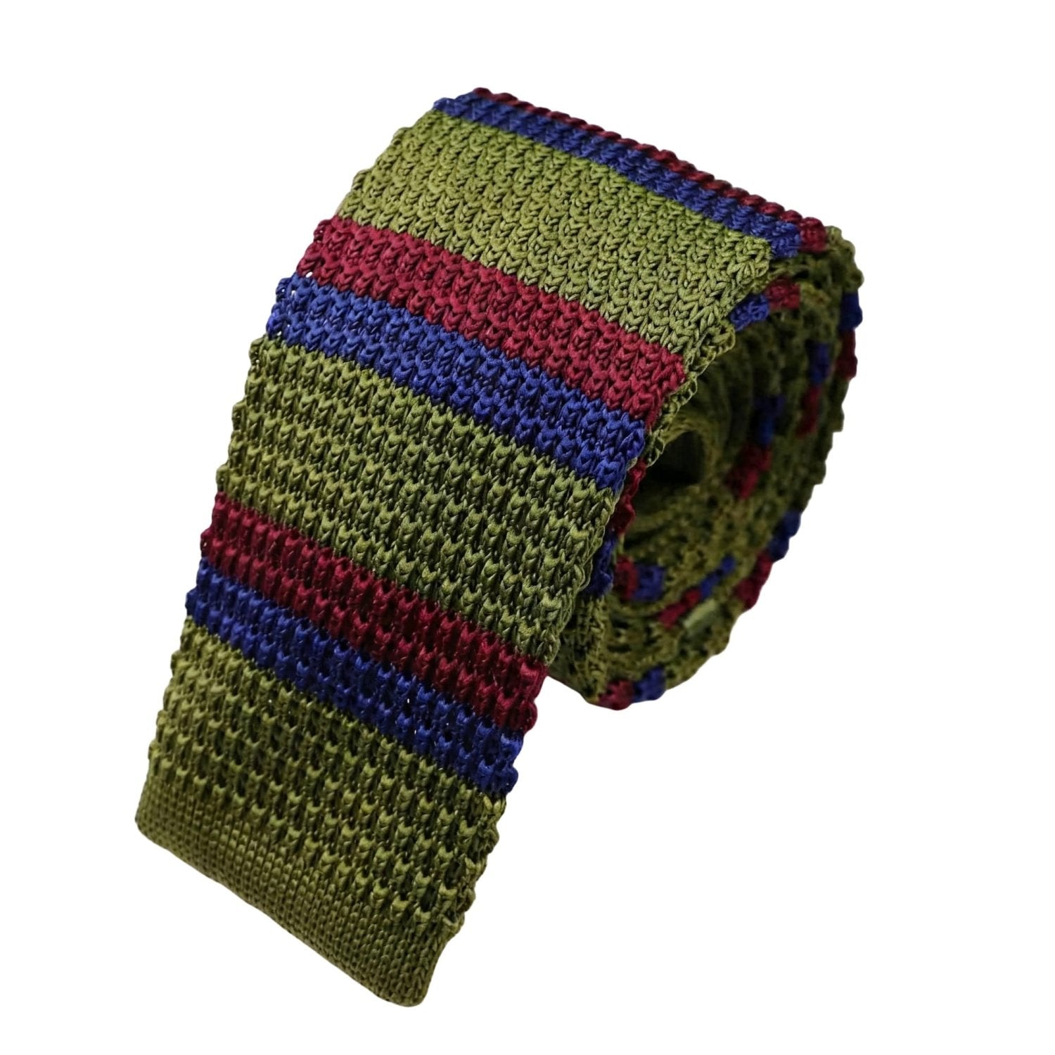 Green With Red And Blue Stripes Knitted Necktie