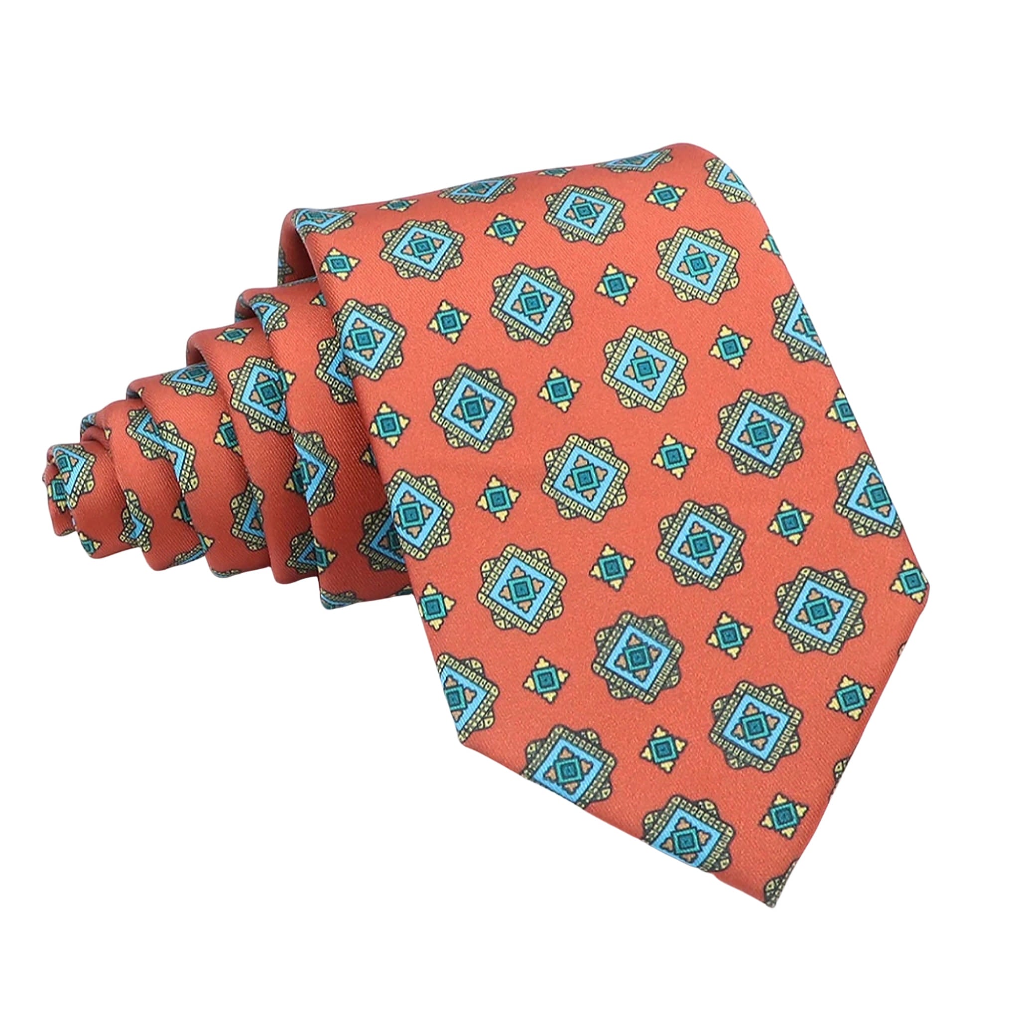 Orange Blue Geometric Necktie