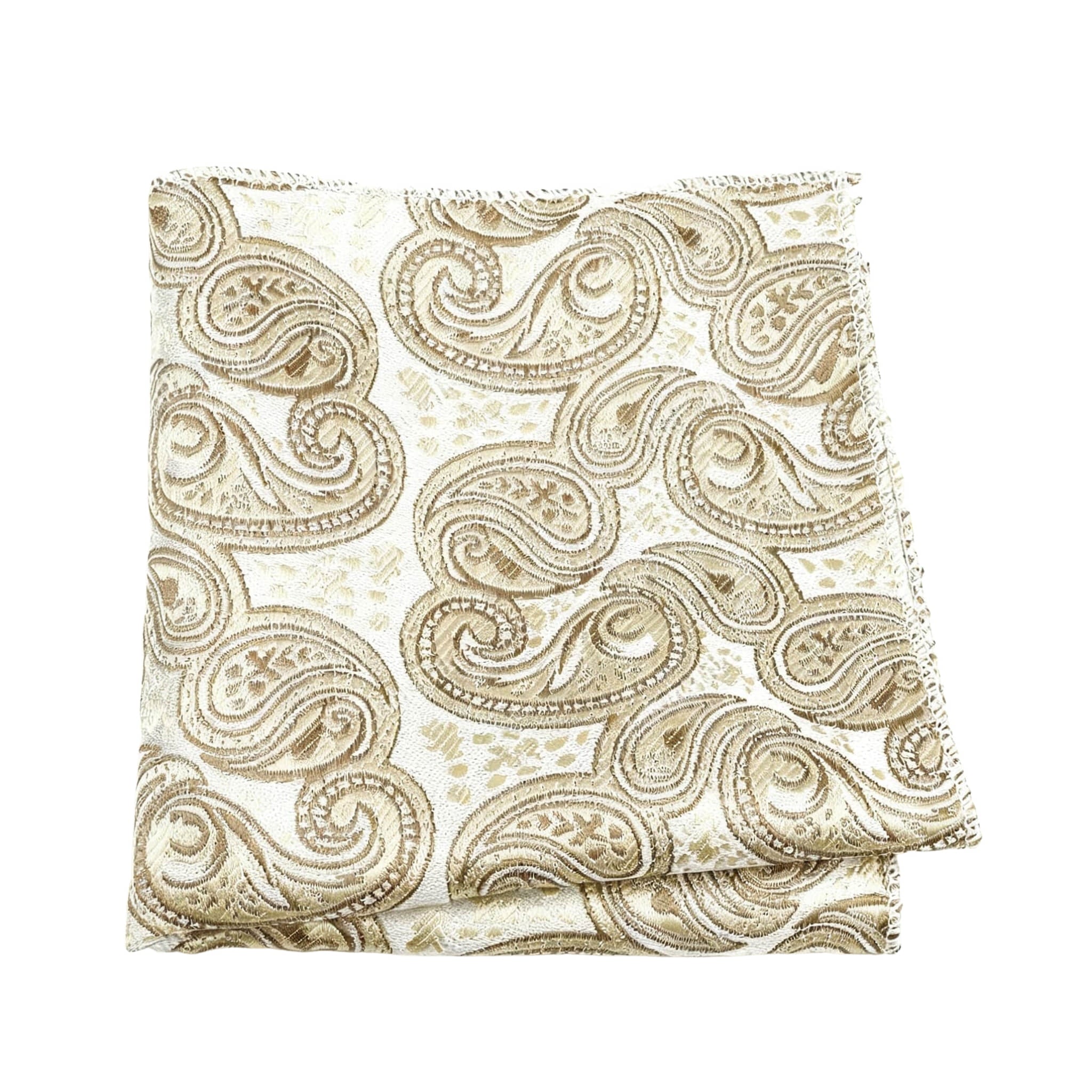 White Brown Paisley Pocket Square