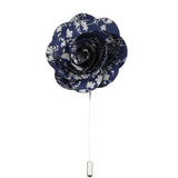 Navy Blue White Floral Lapel Pin