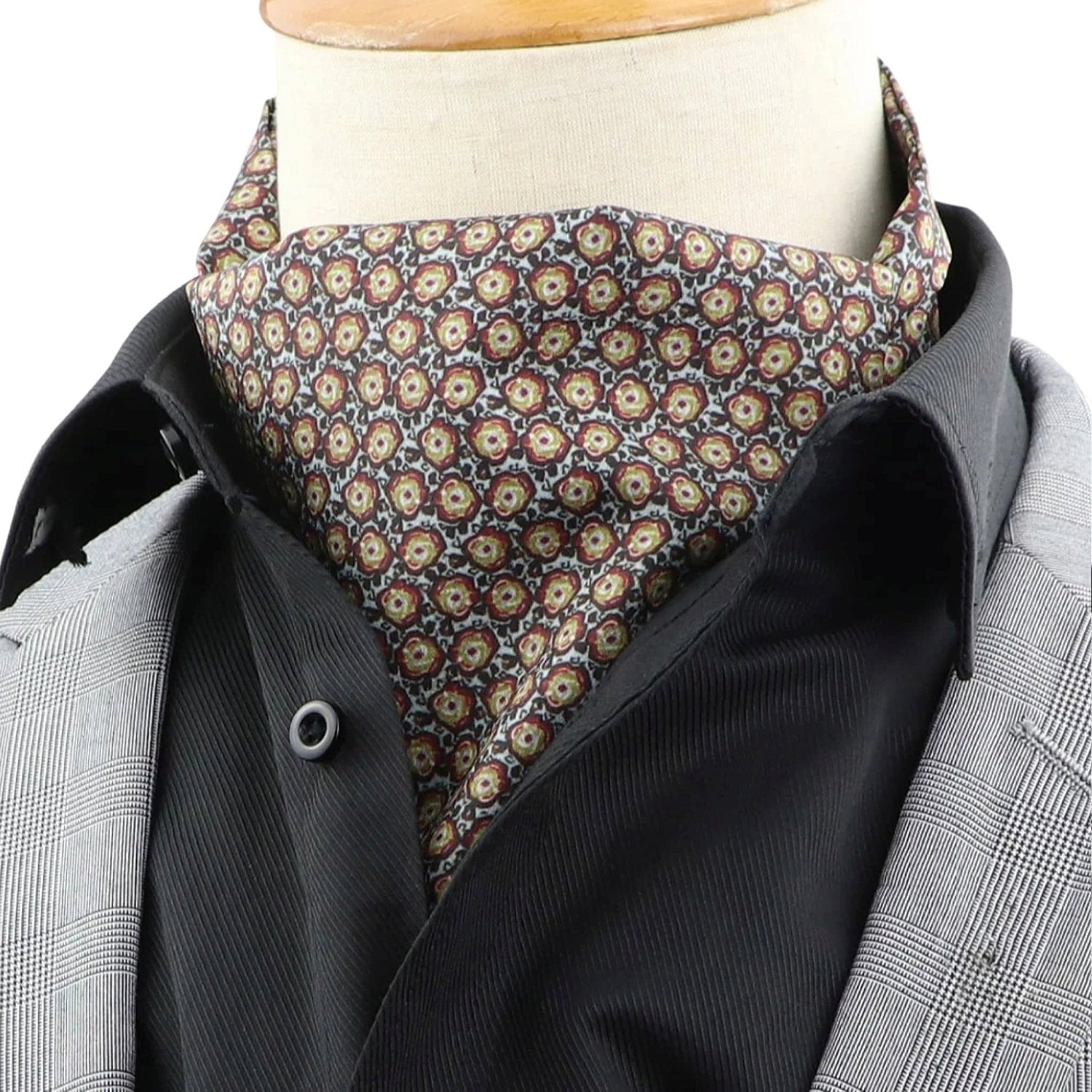 Light Gray with Red Floral Ascot